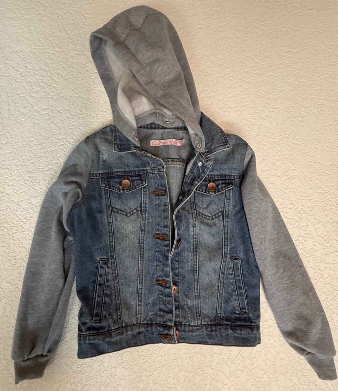 Ci Sono Kids Denim Jacket Hoodie Sleeves Grey Hood Size kids M/10