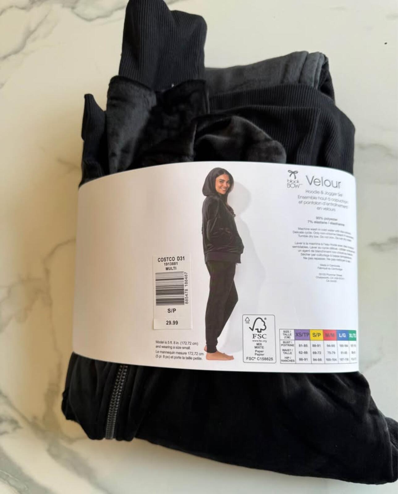 Black Bow Velour Hoodie Jogger Set S/P