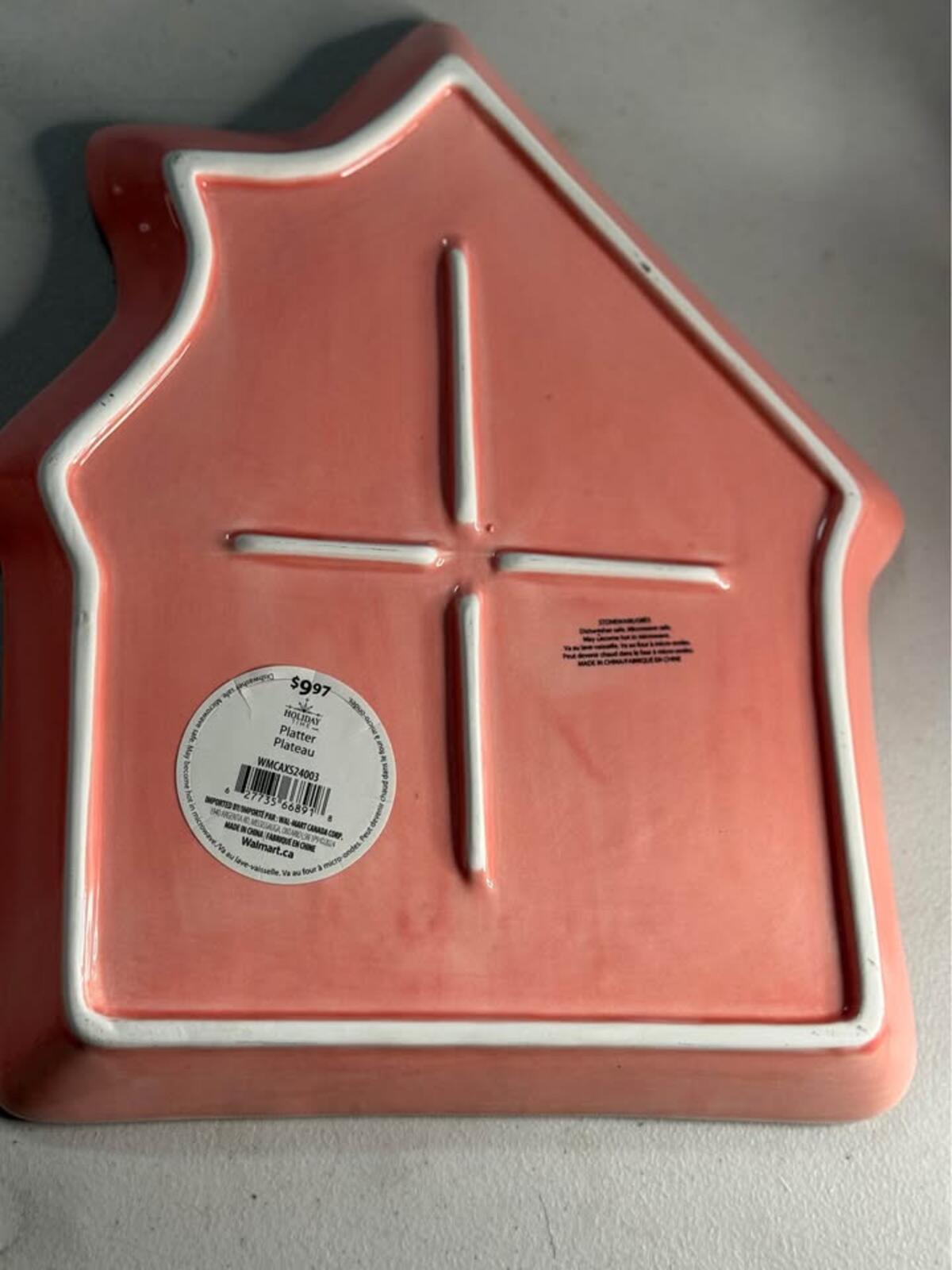Holiday Time Pink House Platter