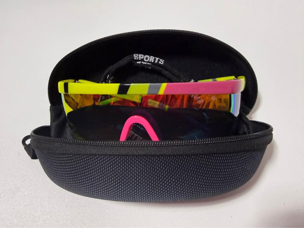 Feisedy Yellow Pink Mirrored Sports Sunglasses