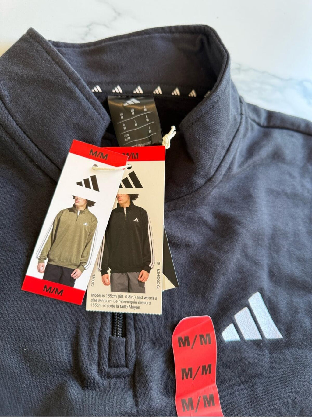 adidas Black Quarter-Zip Pullover with White Logo