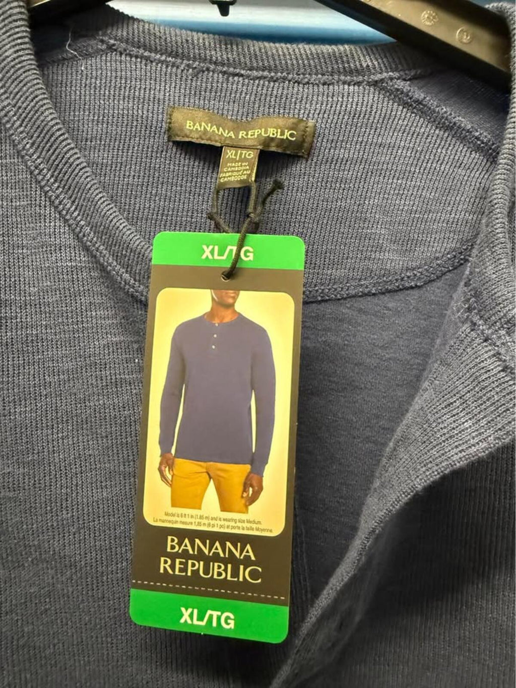 Banana Republic New Blue-Gray Henley Long Sleeve Shirt XL/TG