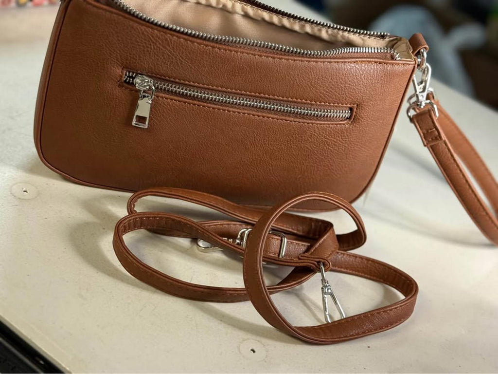 NIUEIMEE ZHOU Brown Faux Leather Shoulder Bag Clutch