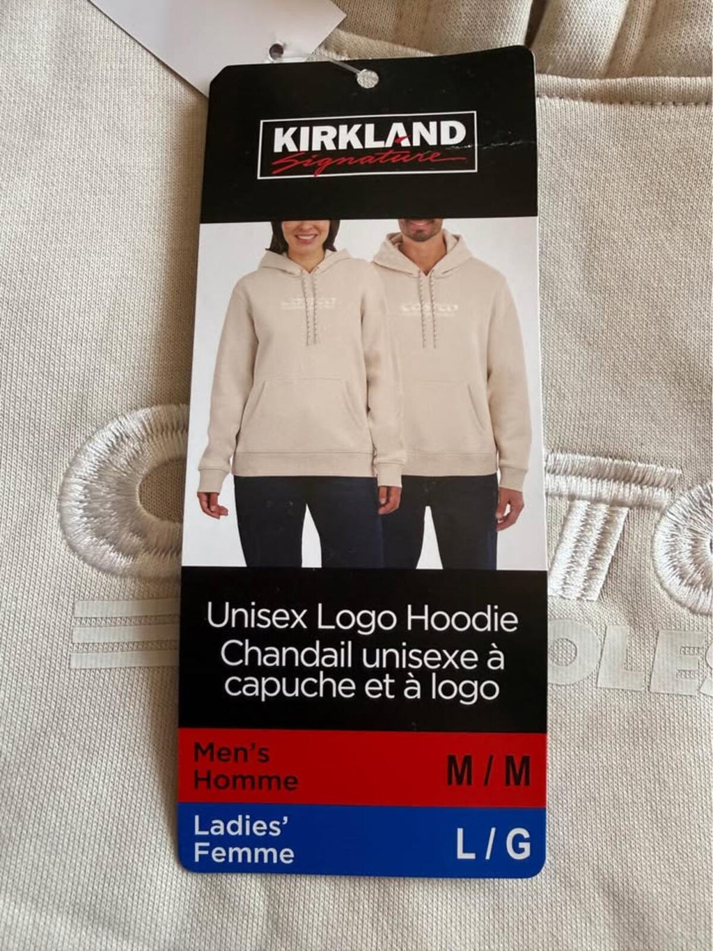 Kirkland Signature Unisex Logo Hoodie Beige Men's M Ladies' L