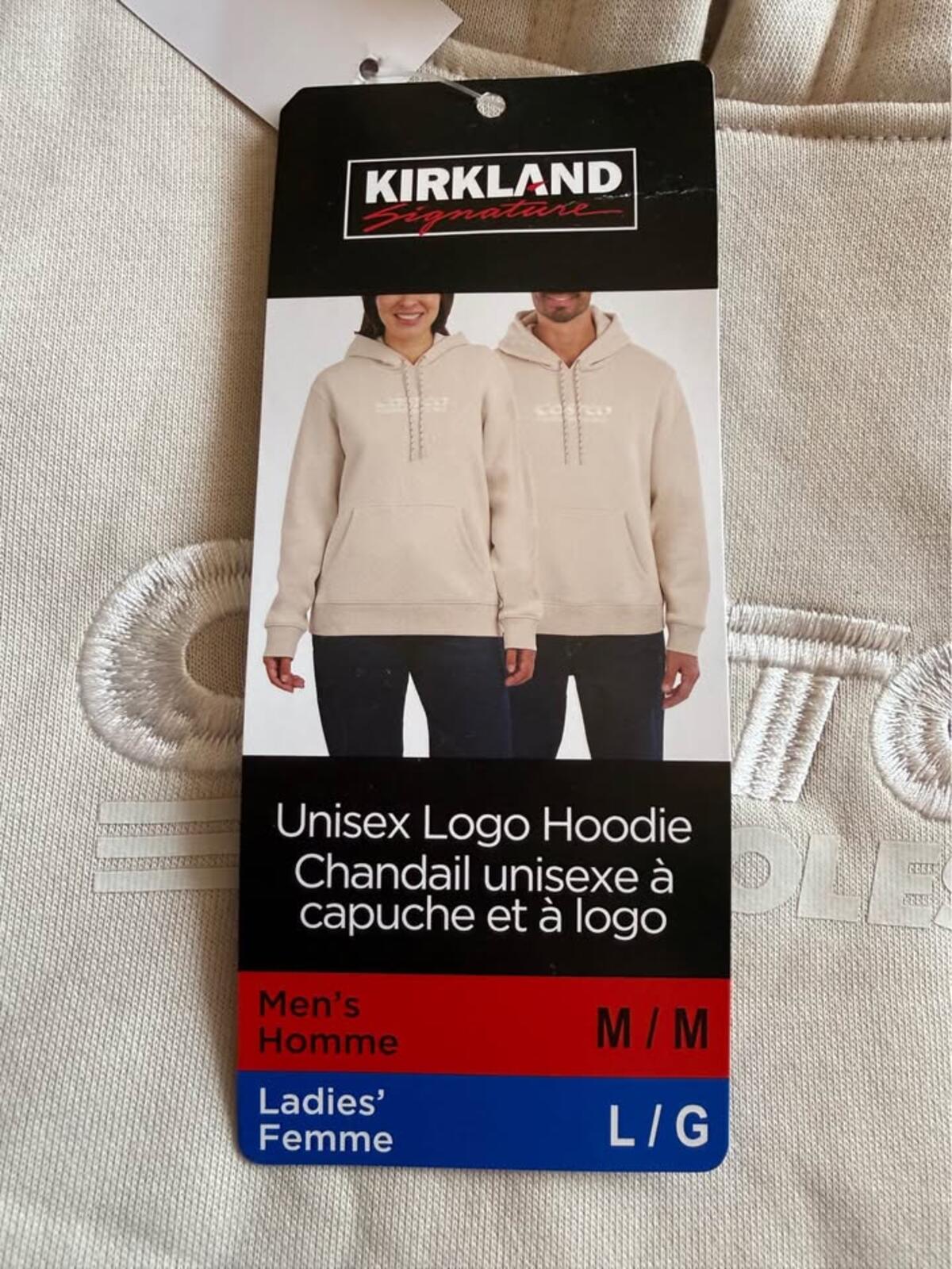 Kirkland Signature Unisex Logo Hoodie Beige Men's M Ladies' L