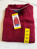 Tommy Hilfiger Men’s Burgundy Cable-Knit Crewneck Sweater
