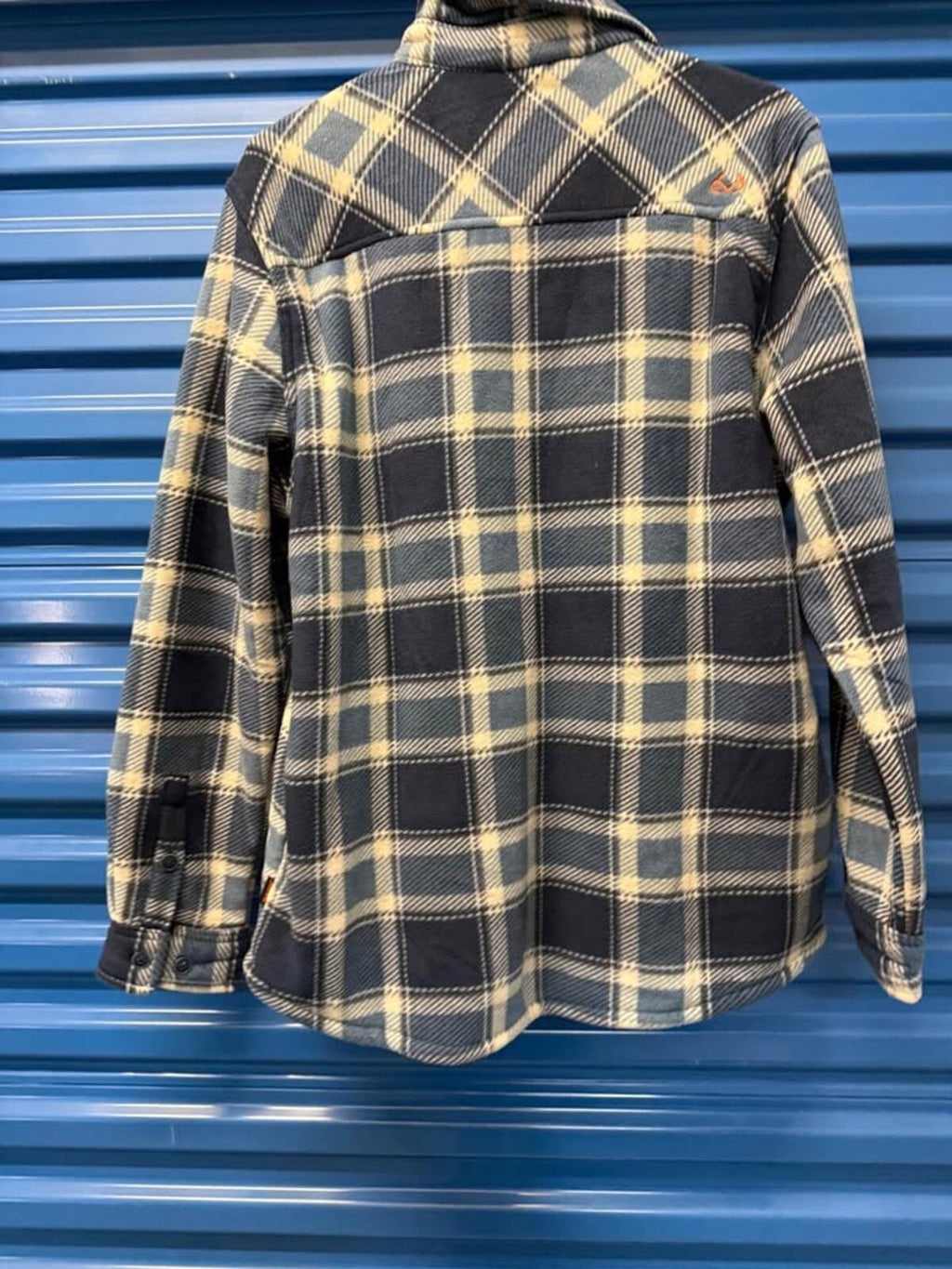 Realtree Fleece Lined Plaid Shirt Shacket Blue Cream Large