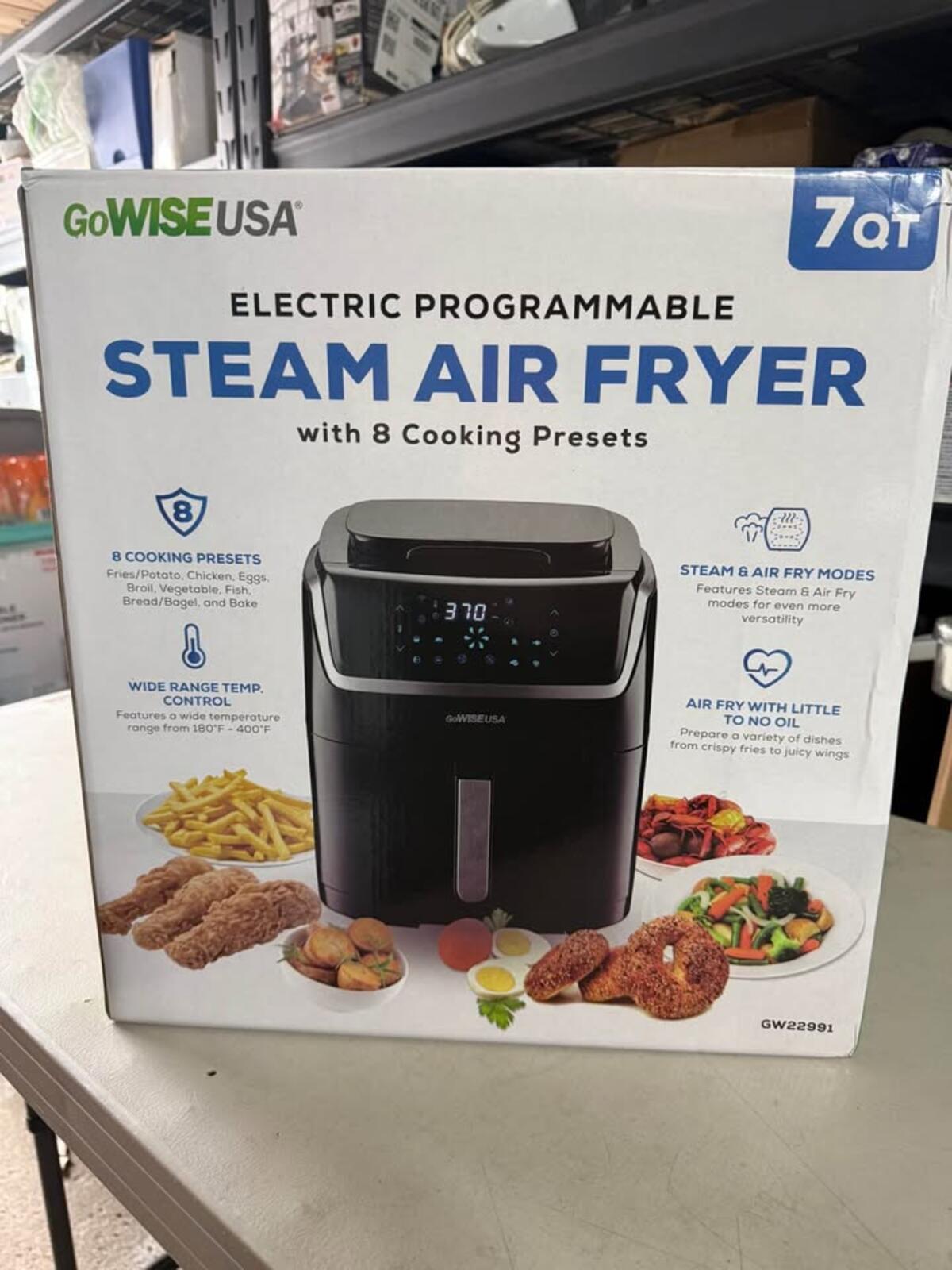 GoWISE USA 7QT Electric Programmable Steam Air Fryer GW22991