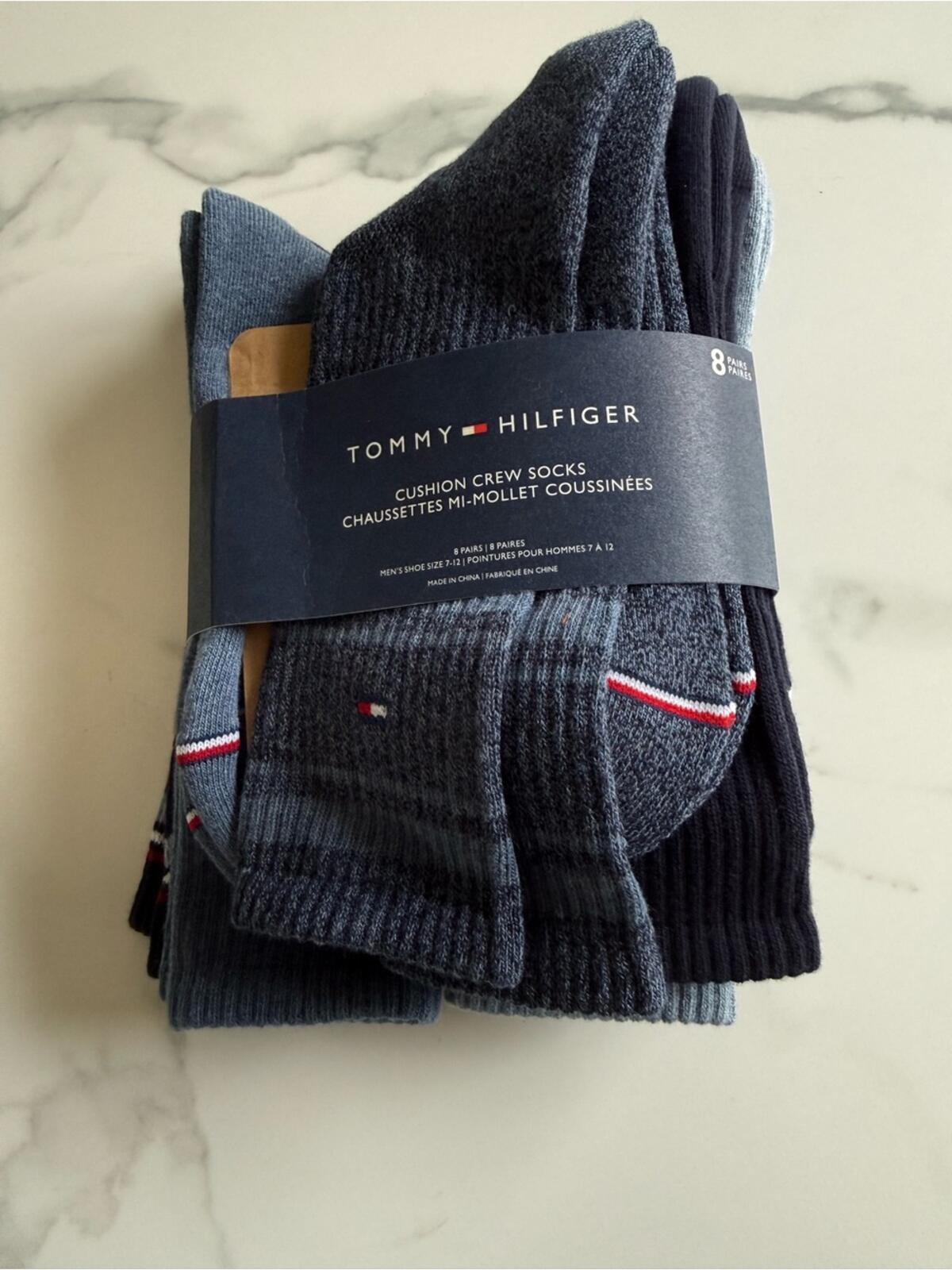 Tommy Hilfiger Navy, Heather Gray & Light Blue Cushion Crew Socks 6 Pack
