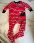 Carter's Red Striped Truck Dog Footed PJs 6M
