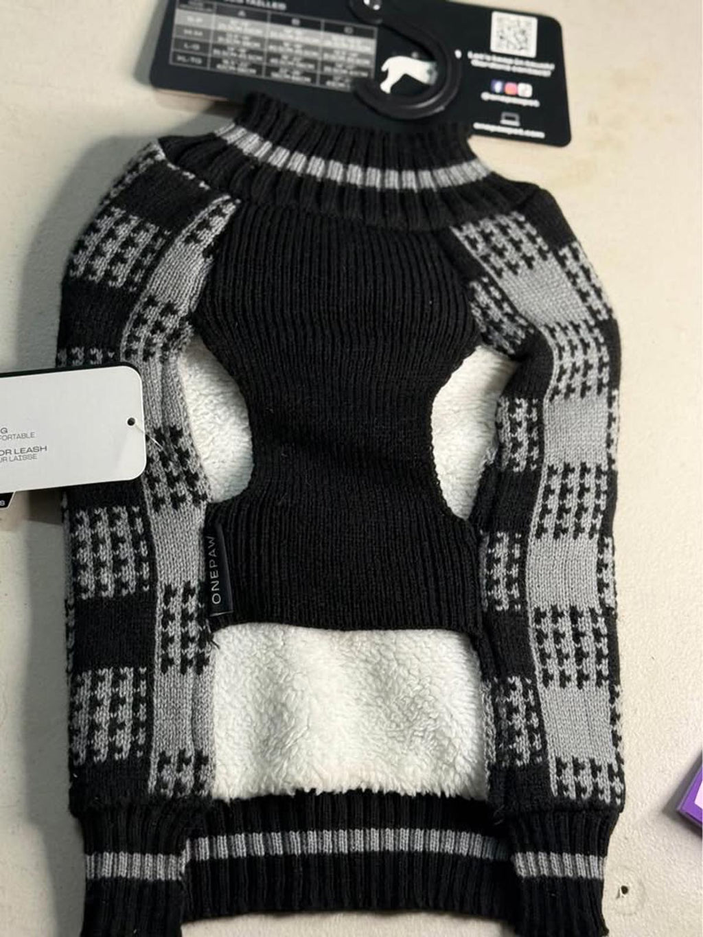 ONEPAW New Black Gray Checkered Dog Sweater with Tags
