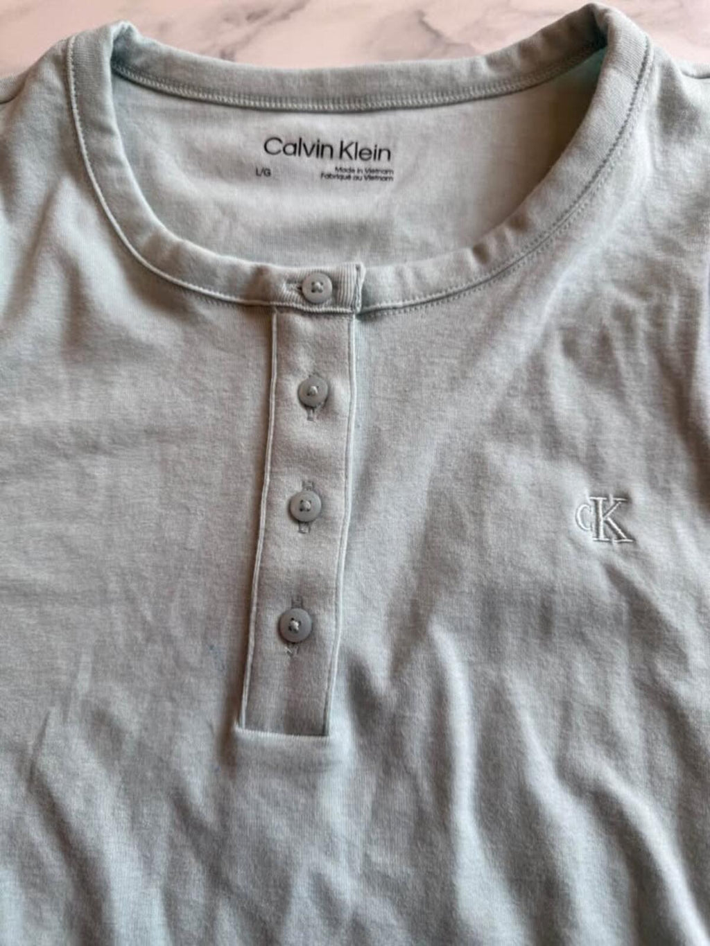 Calvin Klein Light Blue Long Sleeve Henley Shirt Large