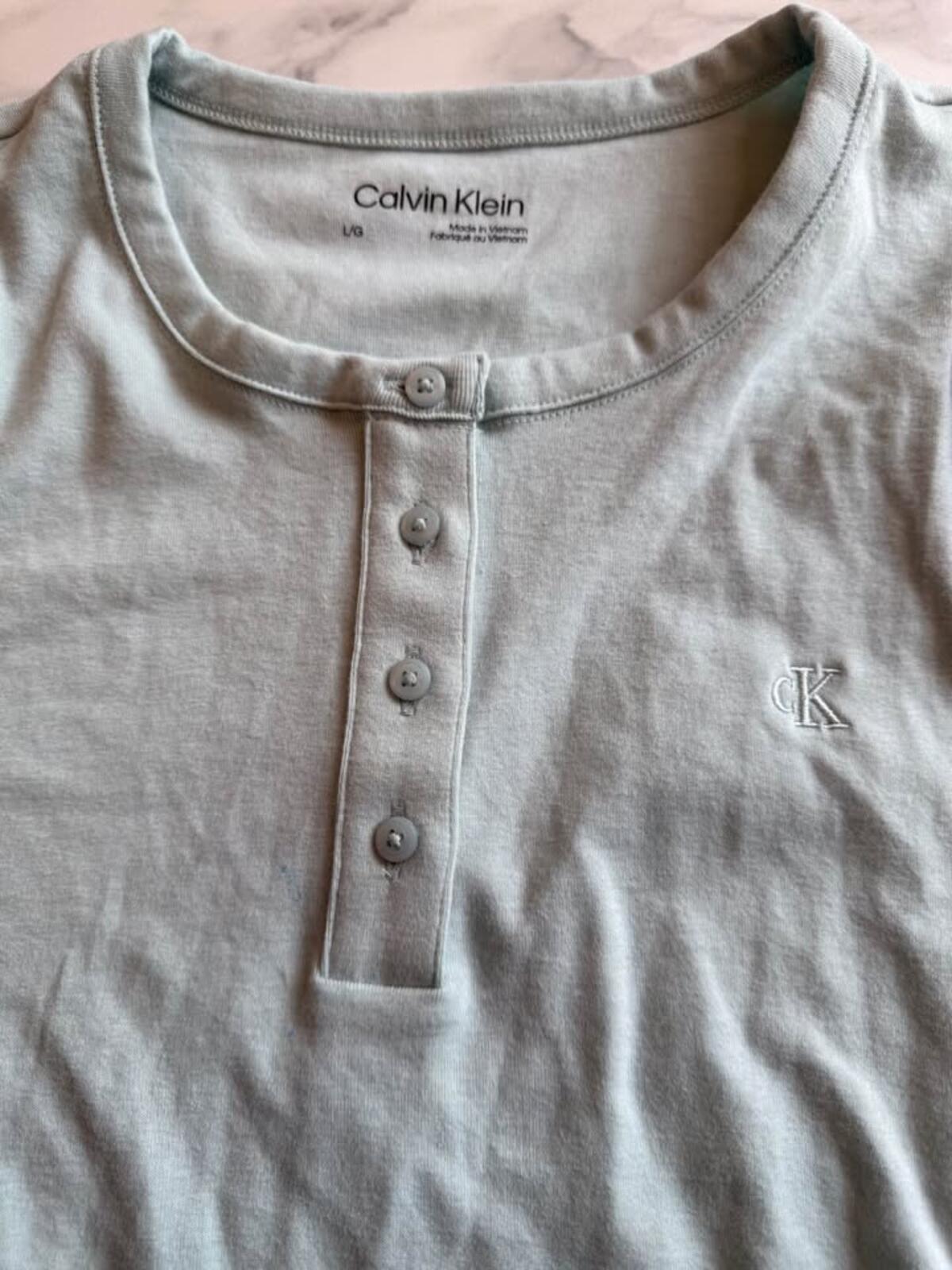 Calvin Klein Light Blue Long Sleeve Henley Shirt Large