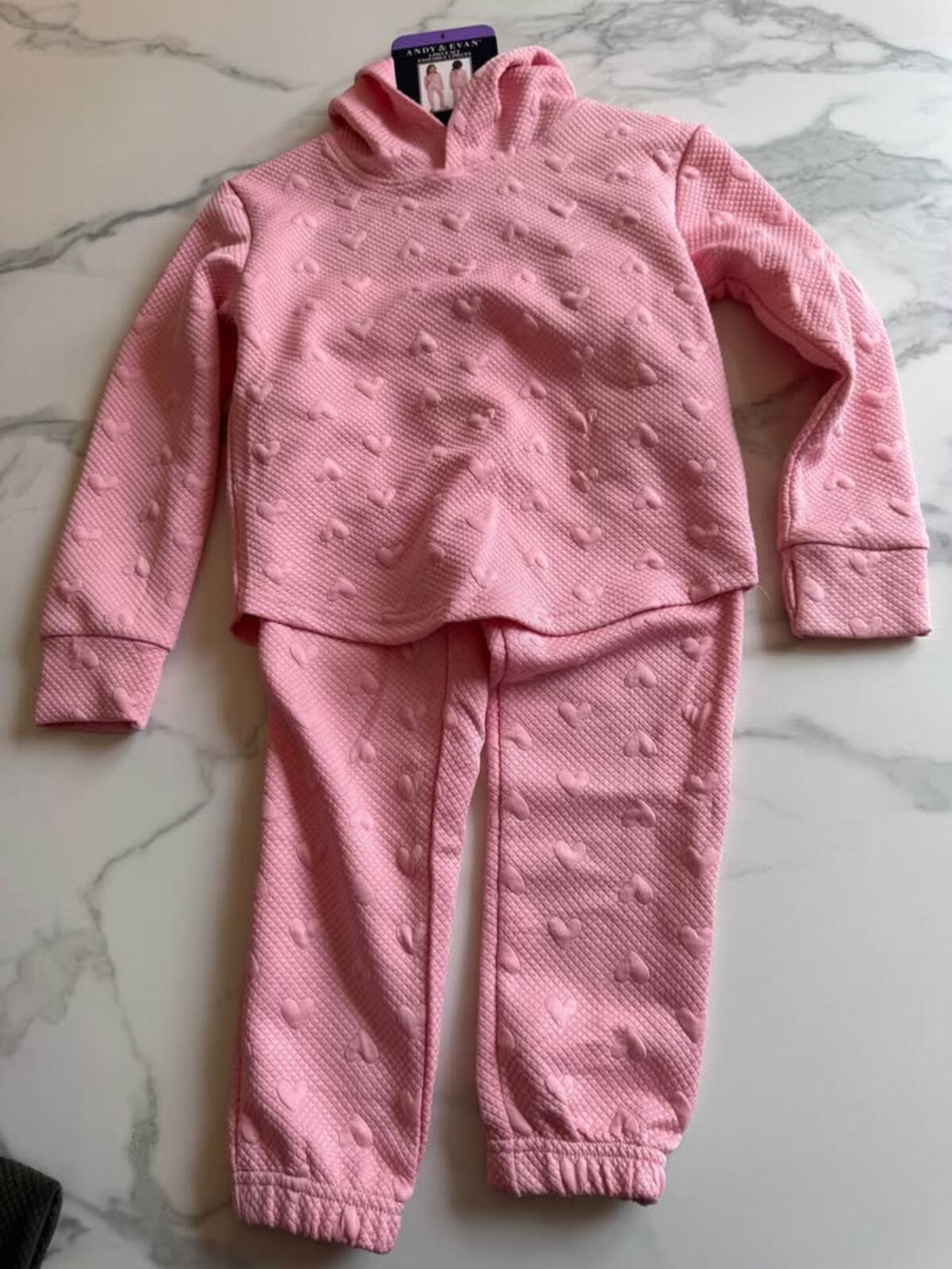 New Andy & Evan Pink Heart Hoodie & Pants Set Size 4