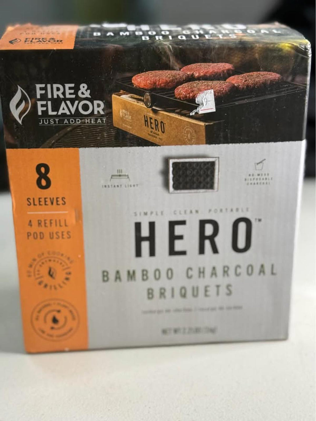 HERO Fire & Flavor Bamboo Charcoal Briquets 8 Sleeves New