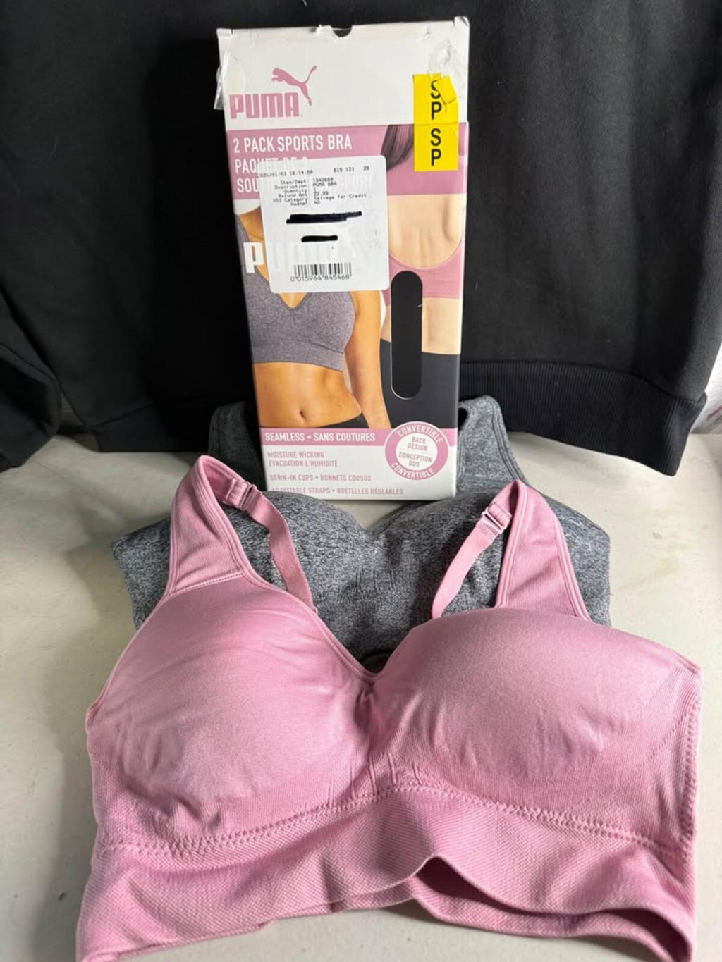 Puma 2 Pack Seamless Sports Bras Pink Grey