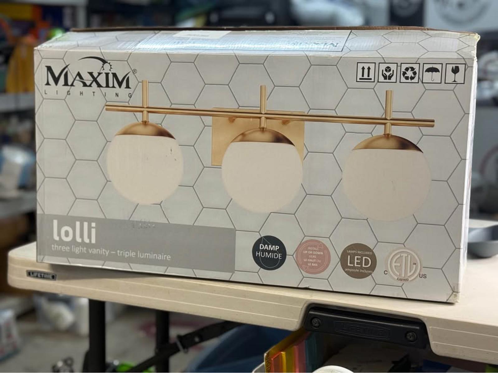 Maxim Lighting Lolli 3-Light Vanity Light Gold Mid-Century Modern New