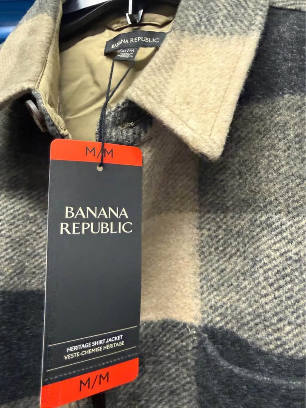 Banana Republic Heritage Plaid Shirt Jacket M/M Beige Gray