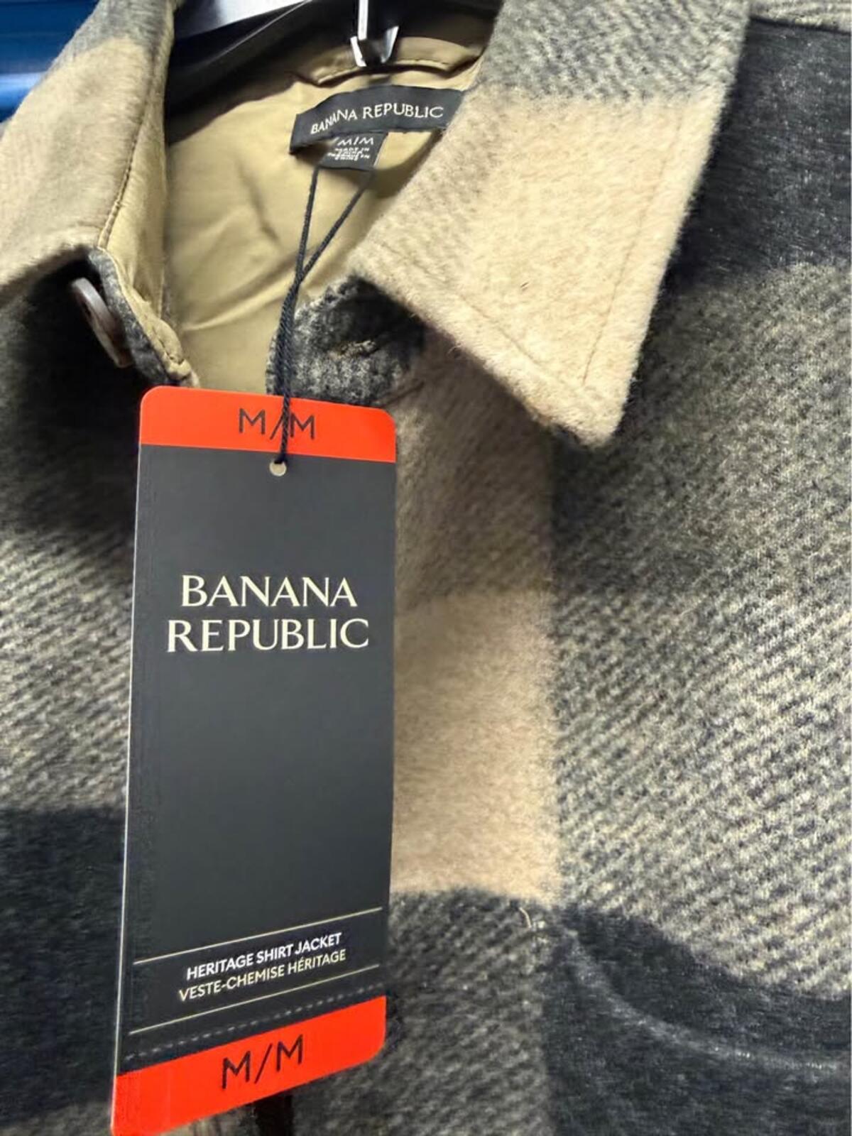 Banana Republic Heritage Plaid Shirt Jacket M/M Beige Gray