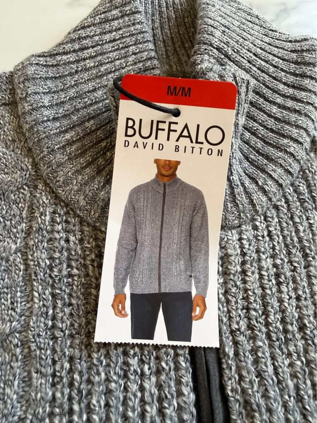 Buffalo David Bitton Men's Grey Full-Zip Cable Knit Sweater M/M