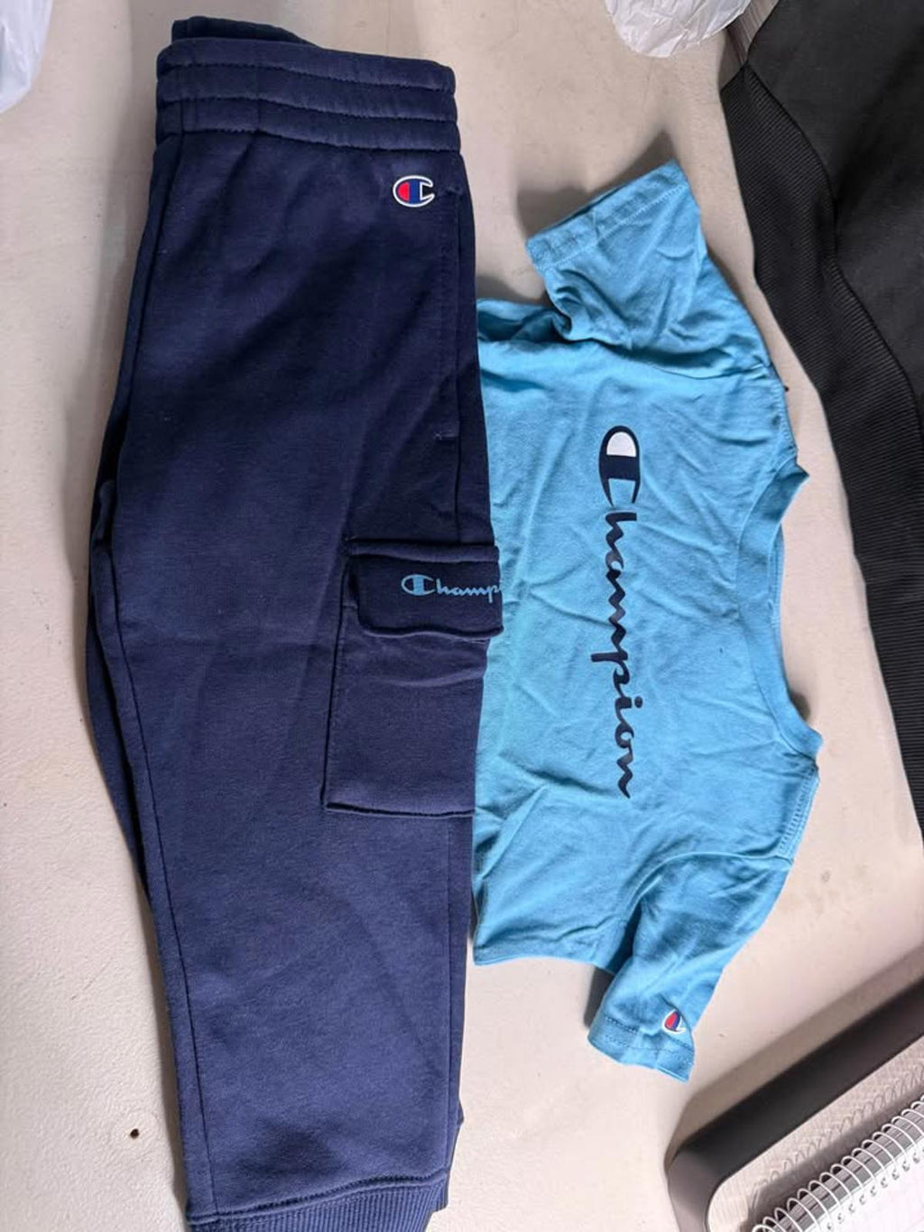 Champion Kids Sweatshirt Sweatpants Tee Set Navy Blue Light Blue Size 3