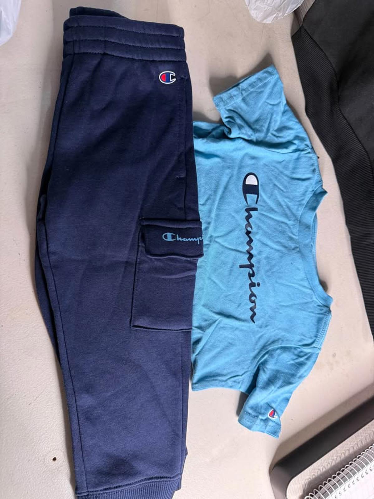 Champion Kids Sweatshirt Sweatpants Tee Set Navy Blue Light Blue Size 3