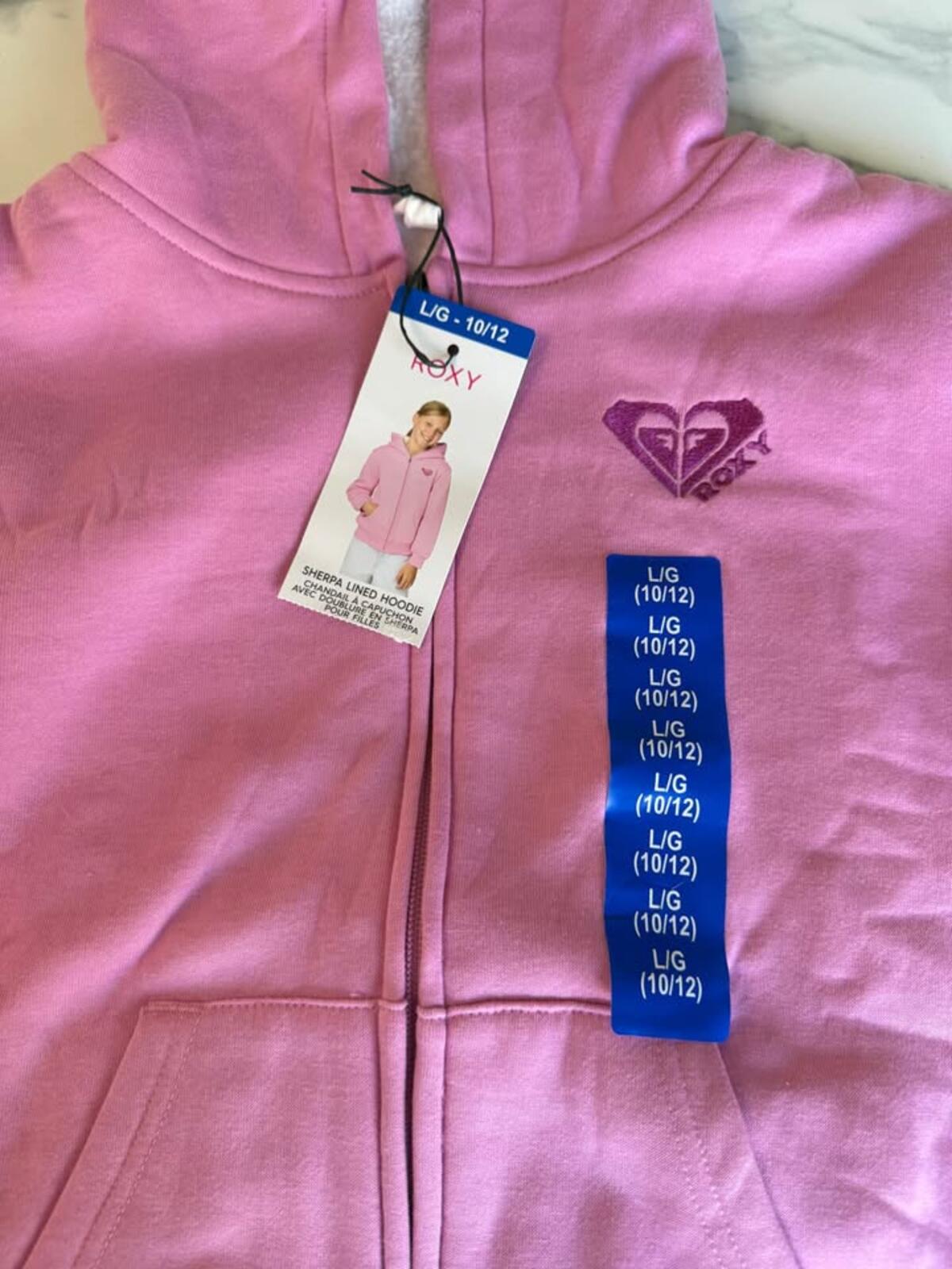 Roxy Pink Sherpa Lined Hoodie GIRLS L/G (10/12)