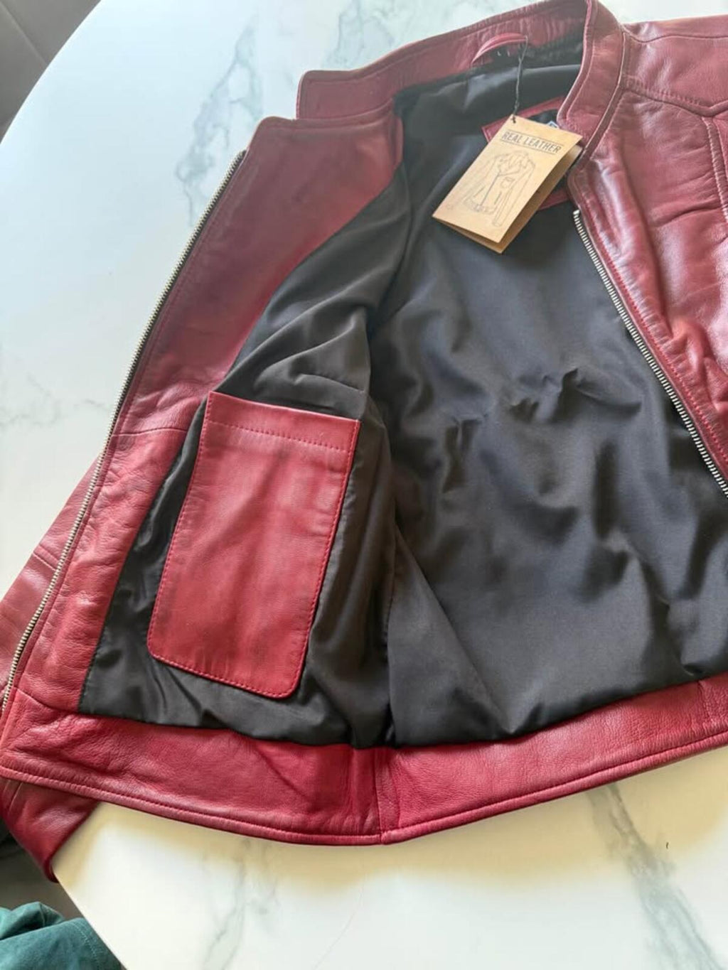 Real Leather Jacket Burgundy Size L