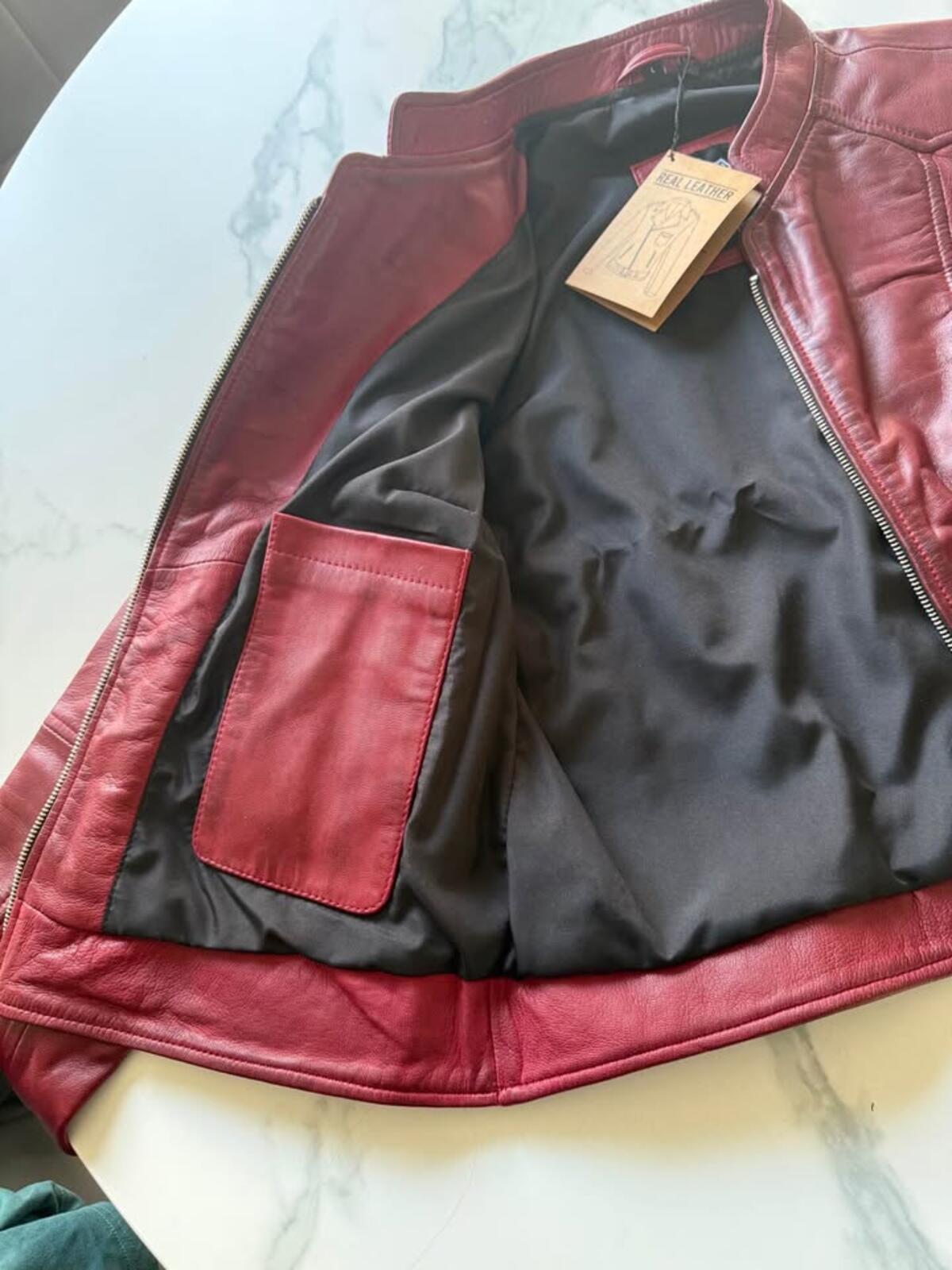 Real Leather Jacket Burgundy Size L