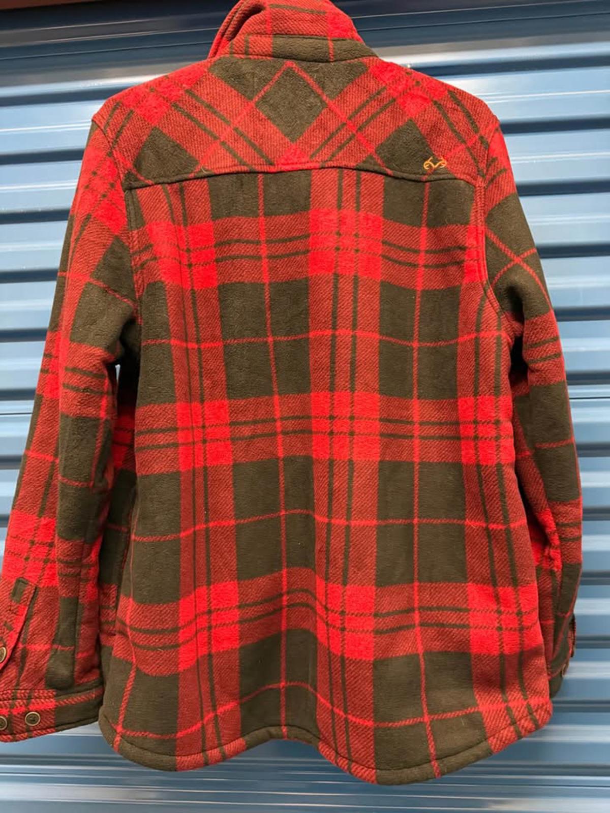 Realtree Boston Traders Red Black Plaid Sherpa Lined Flannel Jacket Large