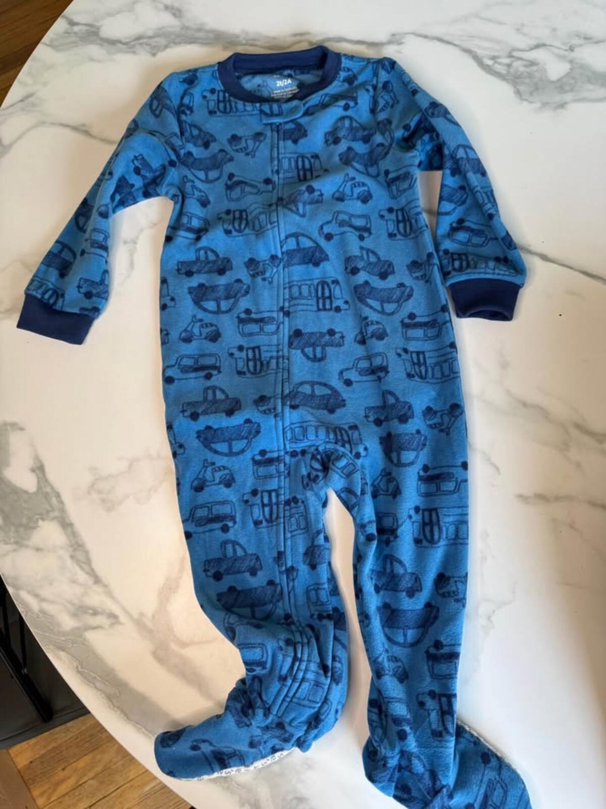 Carter's blue fleece footed pajama 2T car print