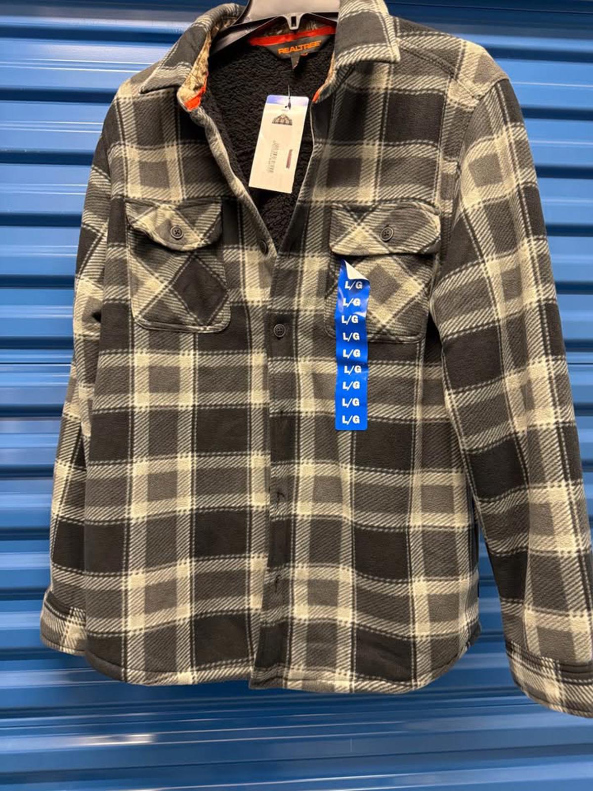 Realtree Plaid Fleece Lined Shirt Jacket Large Black Grey