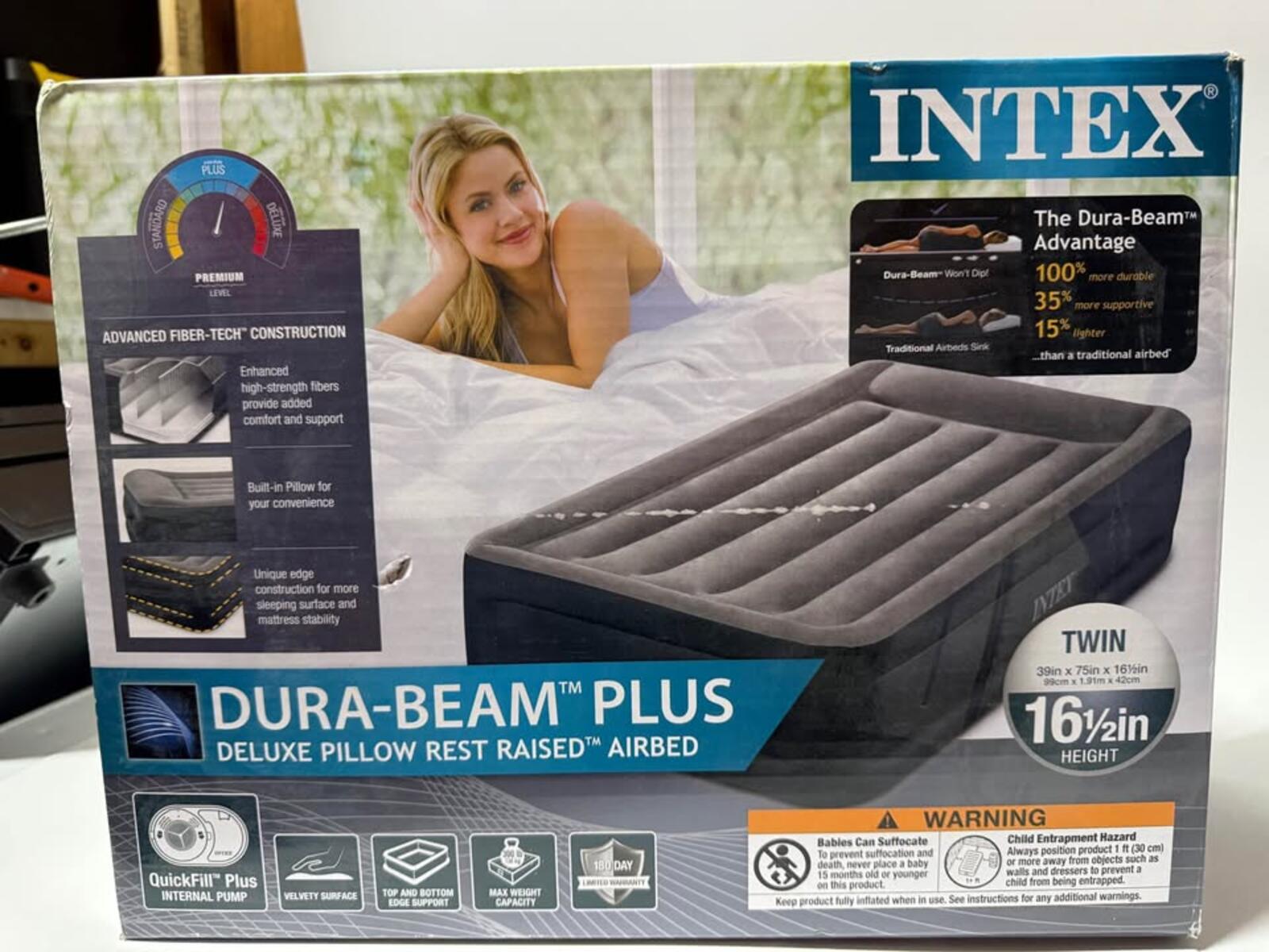 Intex Dura-Beam Plus Deluxe Pillow Rest Raised Airbed Twin