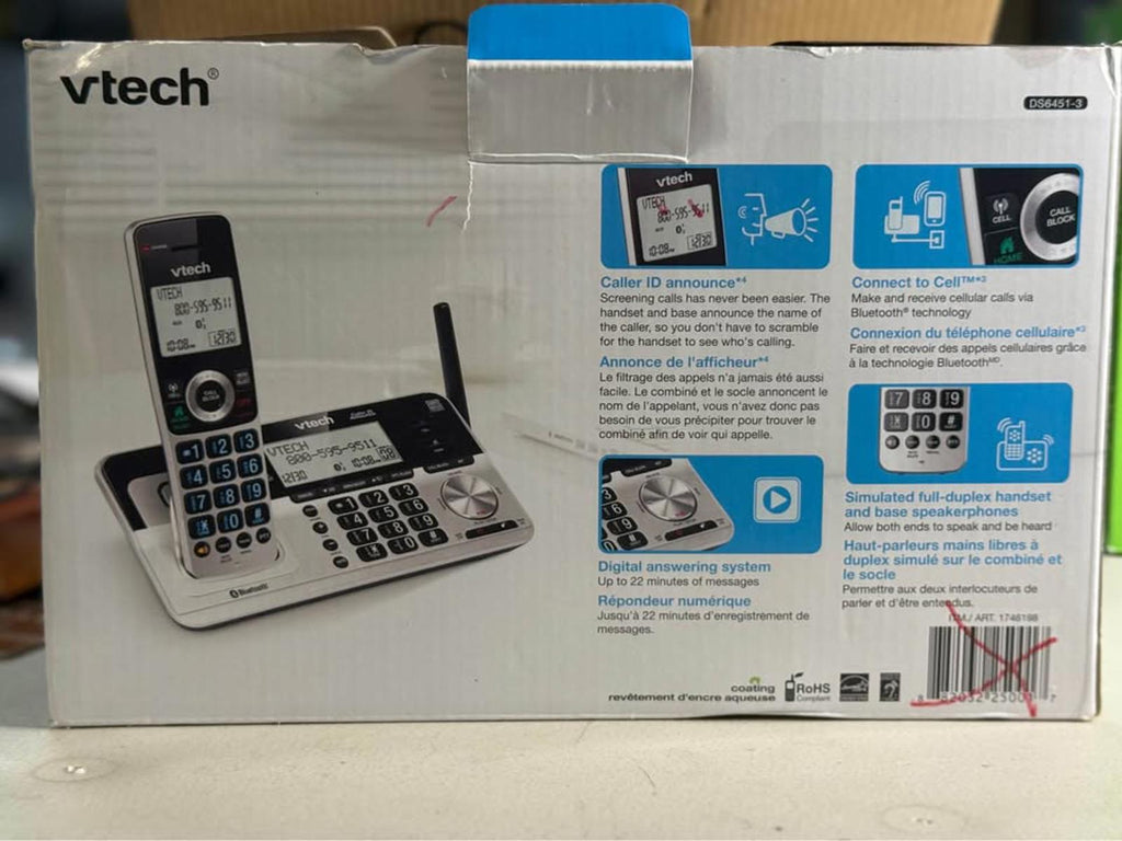 Vtech Connect to Cell Bluetooth Cordless Phone System 3 Handsets DS6451-3