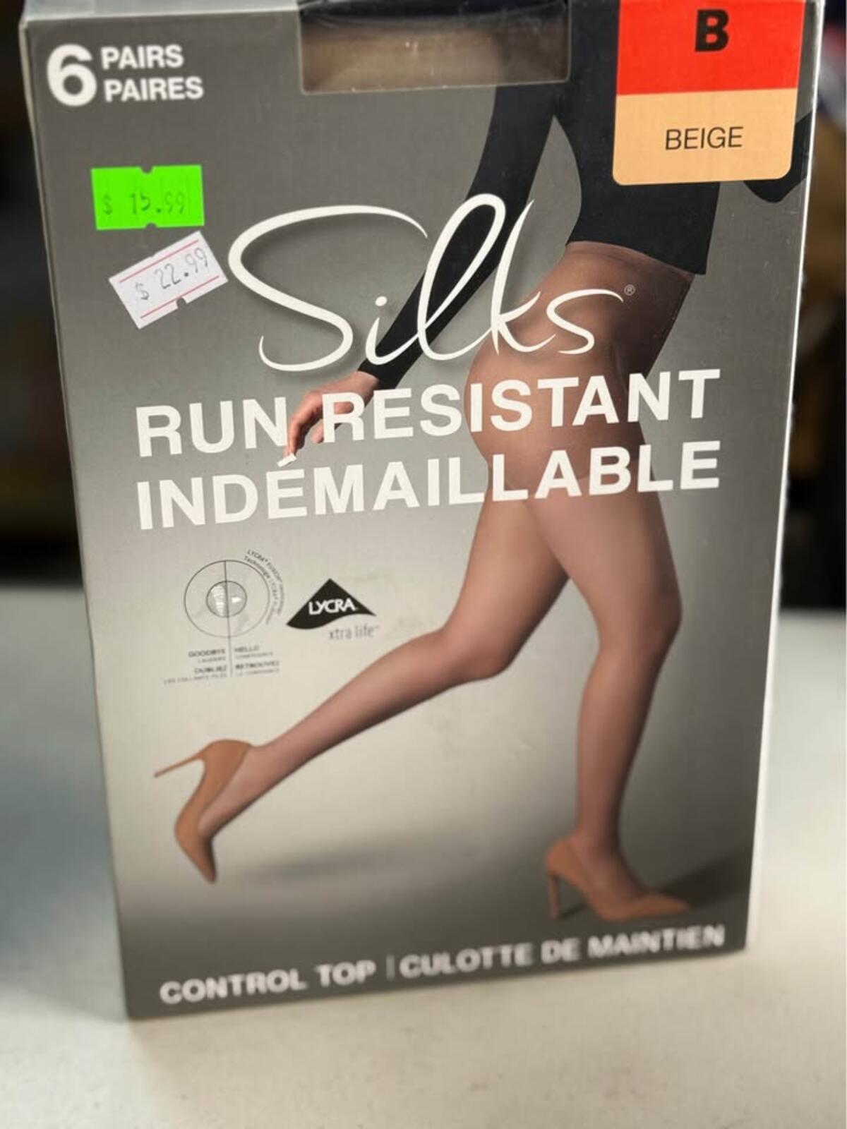 Silks Run Resistant Control Top Pantyhose 6 Pairs Beige Size B