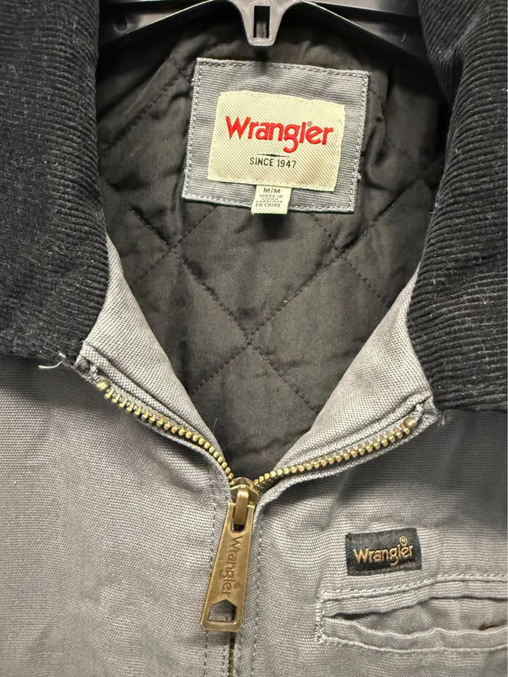 Wrangler Gray Jacket Medium w/ Corduroy Collar
