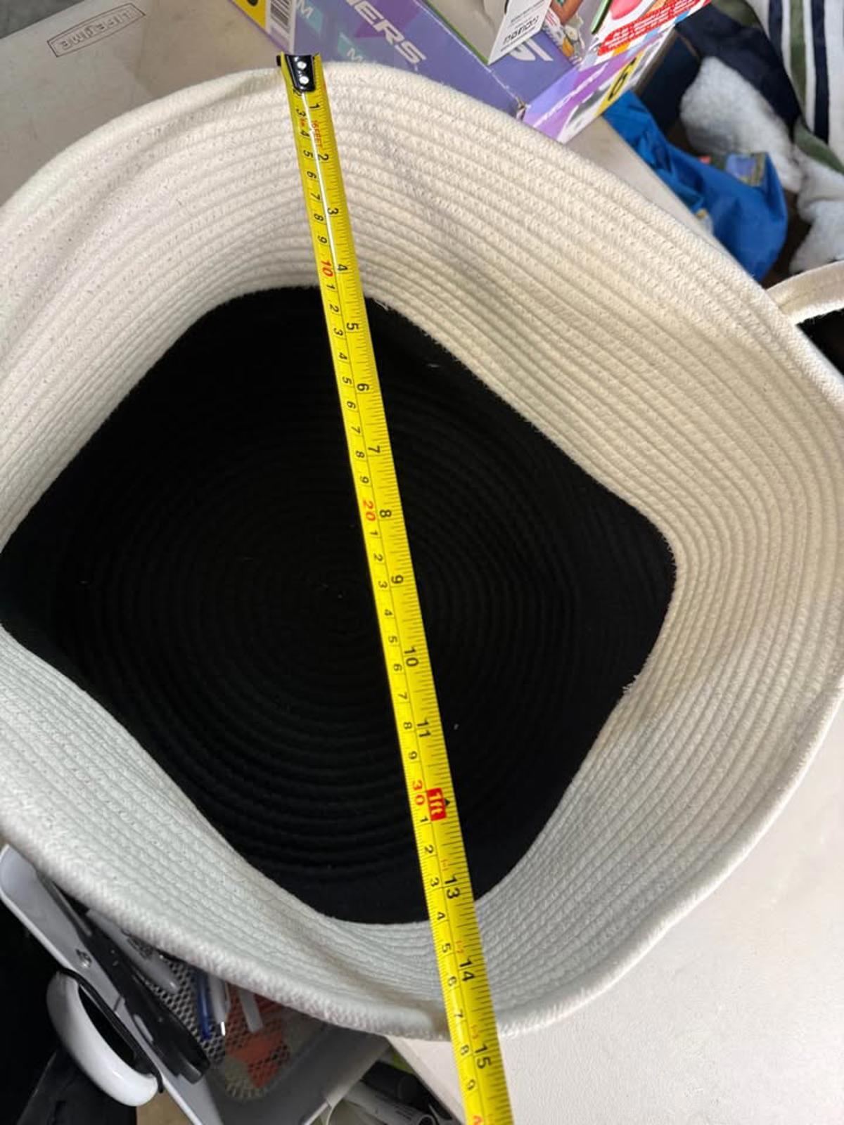 White Black Rope Storage Basket w/ Handles 11x14in