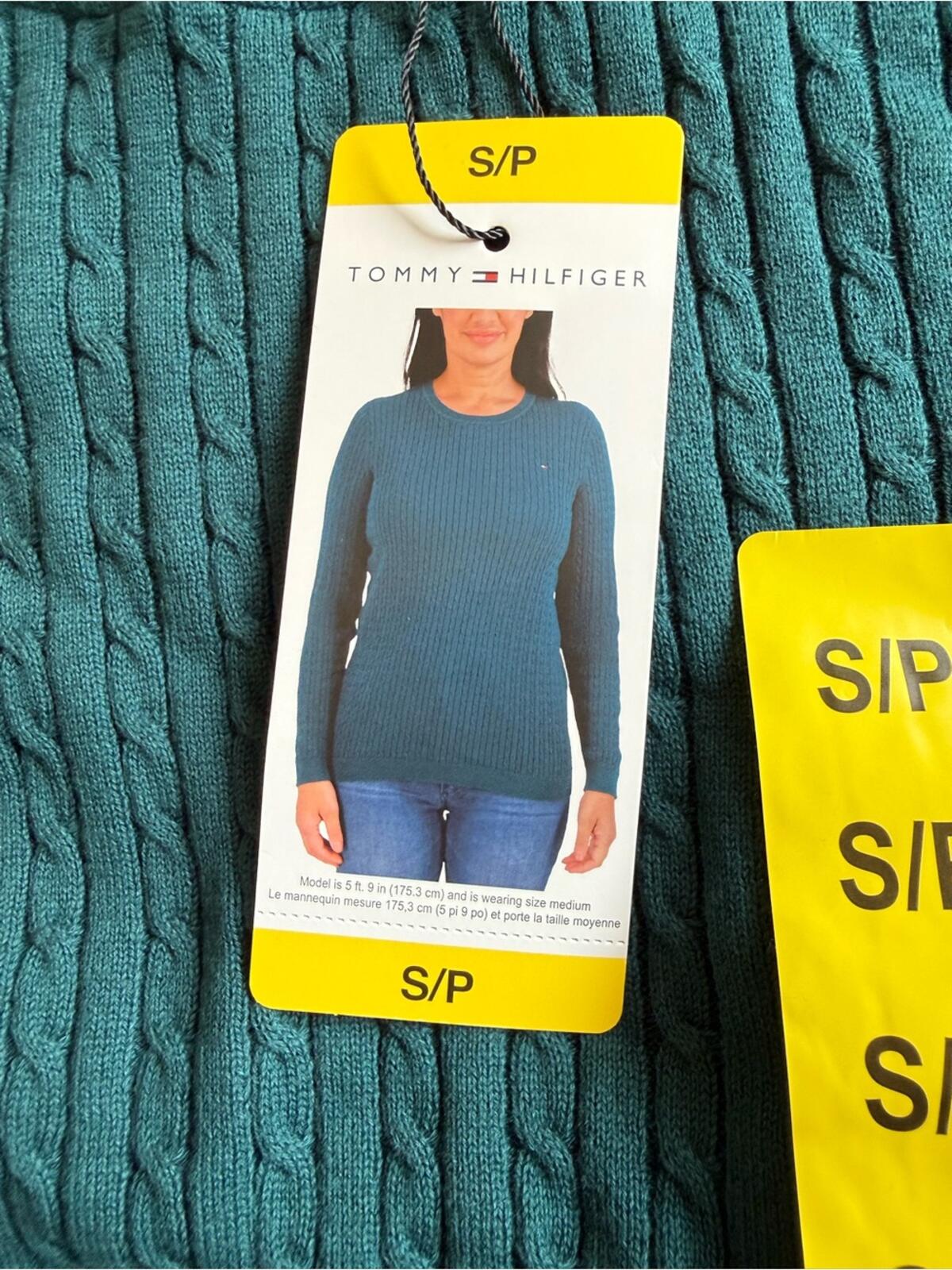 Tommy Hilfiger Teal Cable Knit Crewneck Sweater