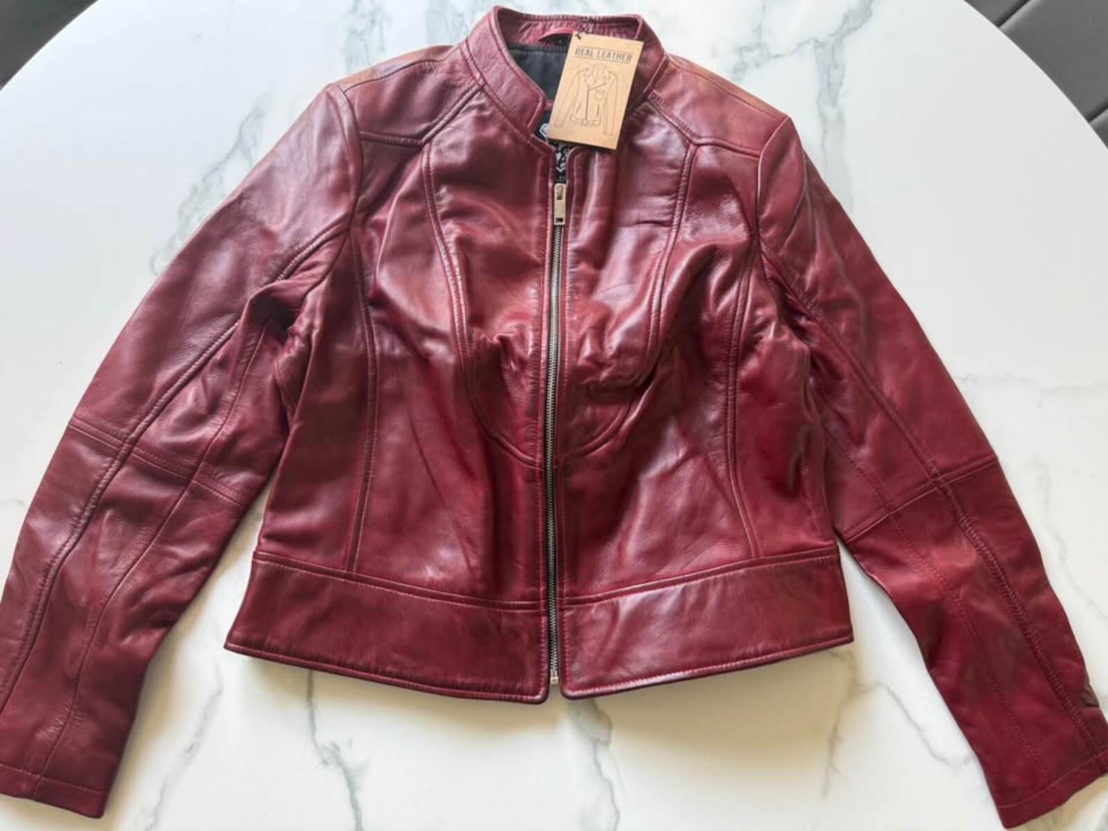 Real Leather Jacket Burgundy Size L