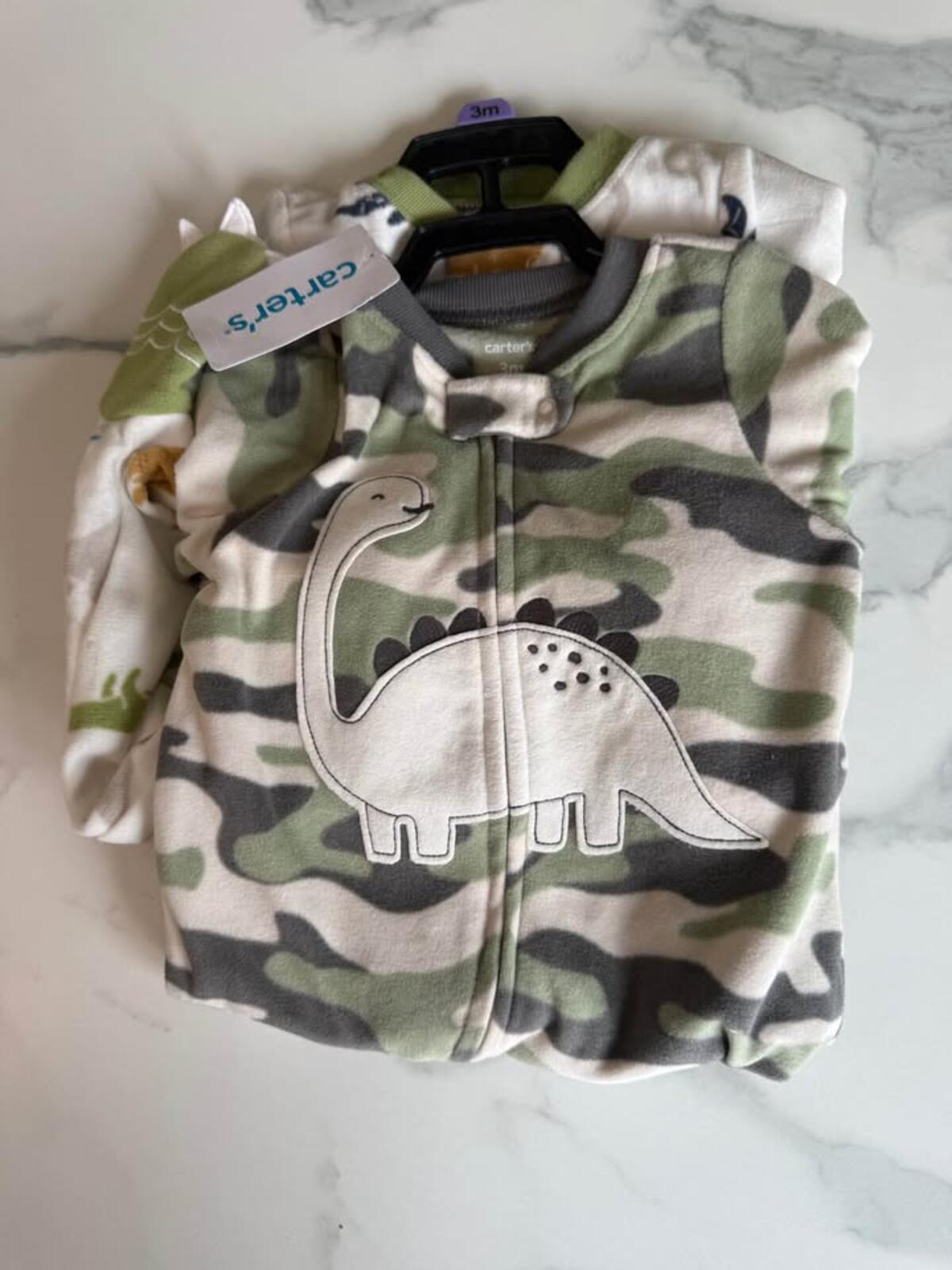 Carter's 3m Baby Sleep & Play Outfits - Dino Camo & Animal Print 2 Pack