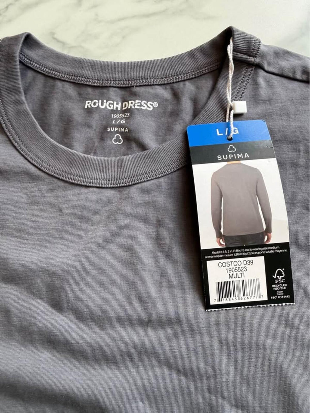 ROUGH DRESS Grey Long Sleeve T-Shirt Large