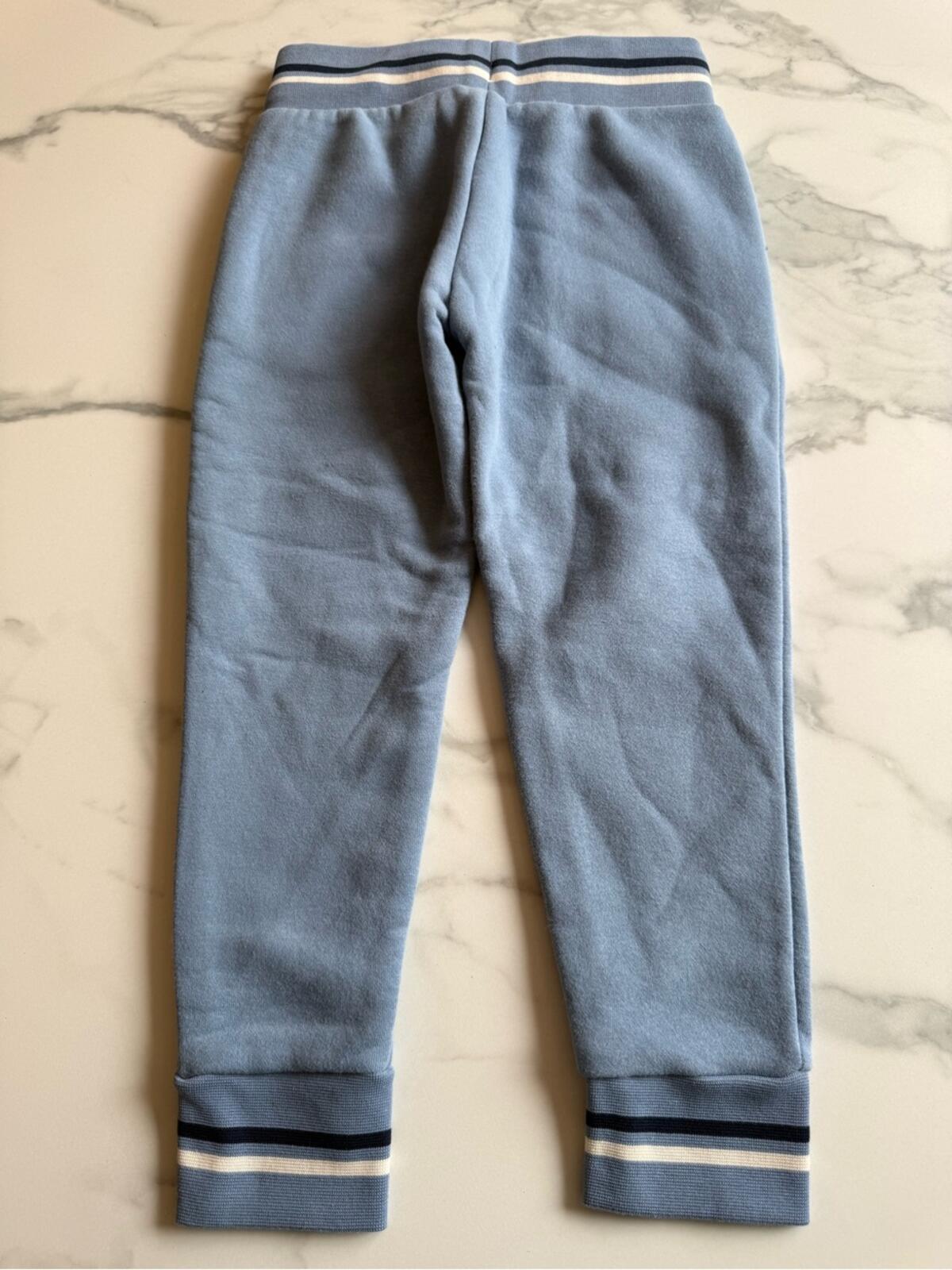 Puma Light Blue Kids Fleece Joggers with Navy Stripe Detail