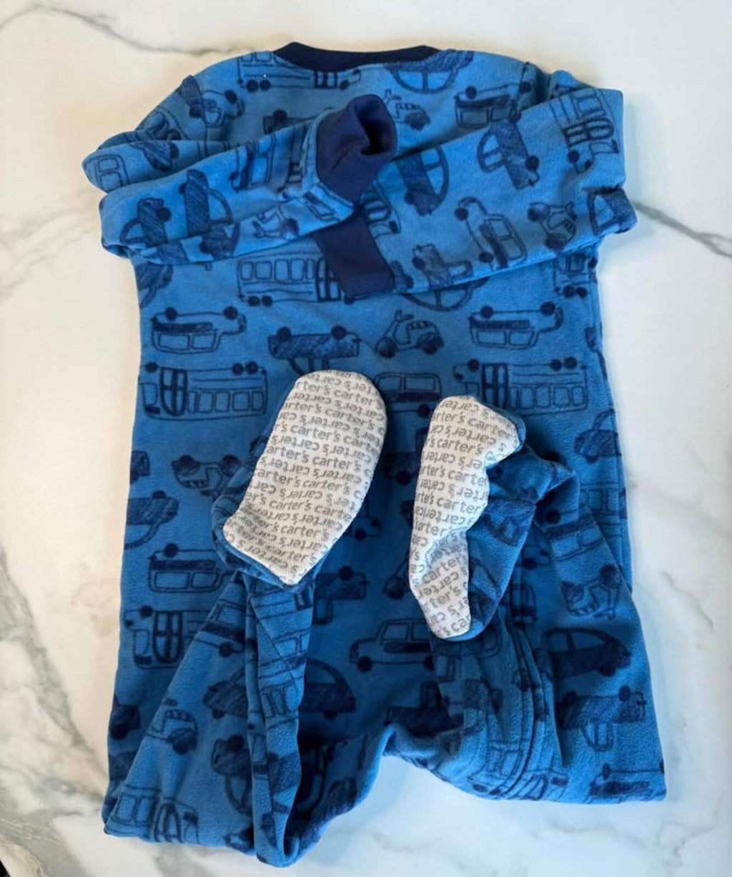Carter's blue fleece footed pajama 2T car print
