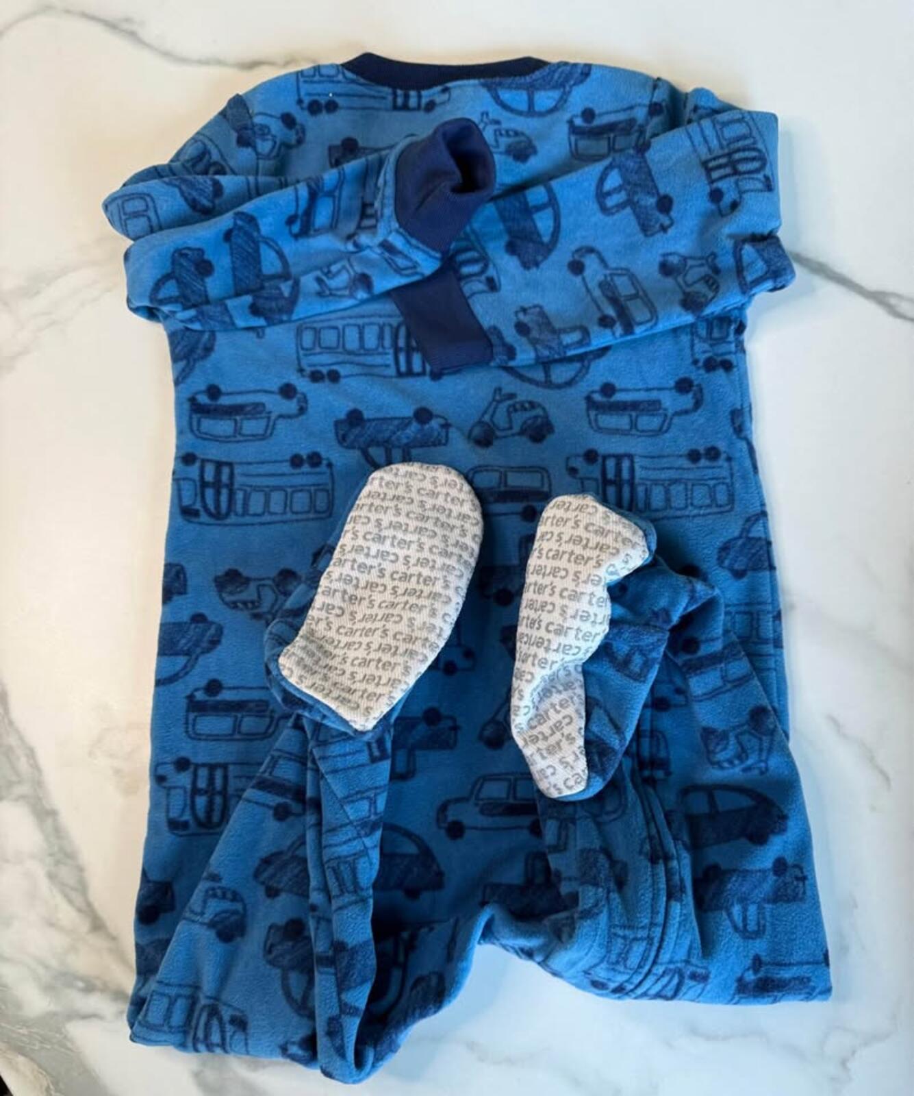 Carter's blue fleece footed pajama 2T car print