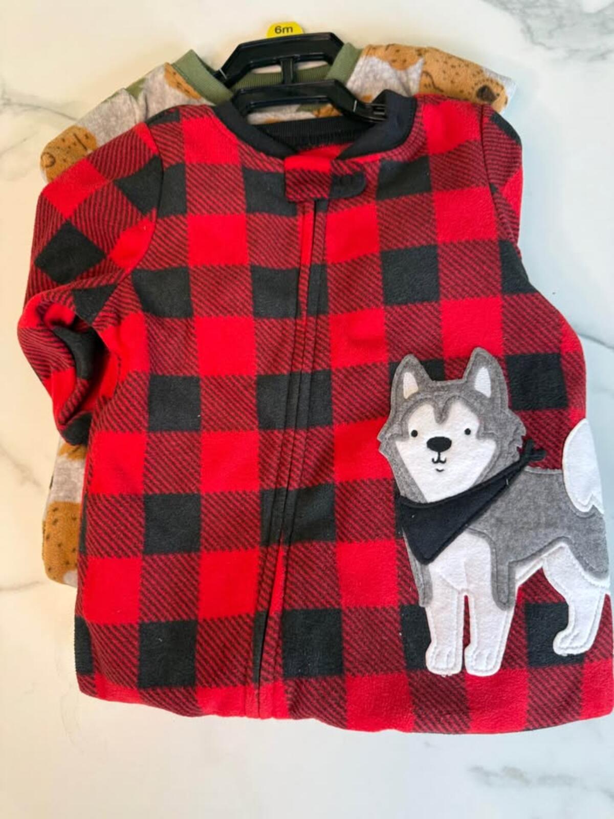 Baby Fleece Sleepers 6m - Plaid Husky & Bear Print