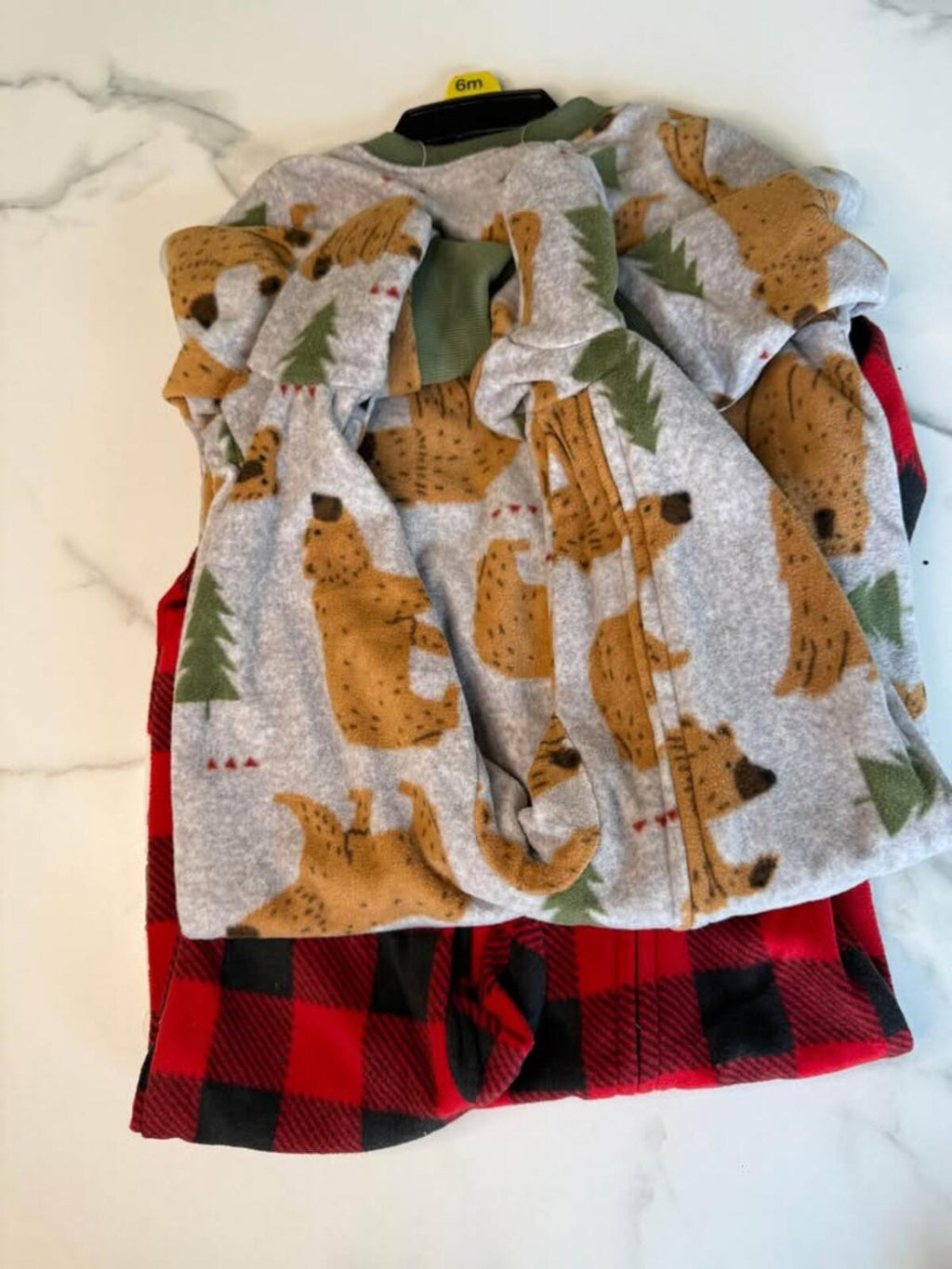 Baby Fleece Sleepers 6m - Plaid Husky & Bear Print