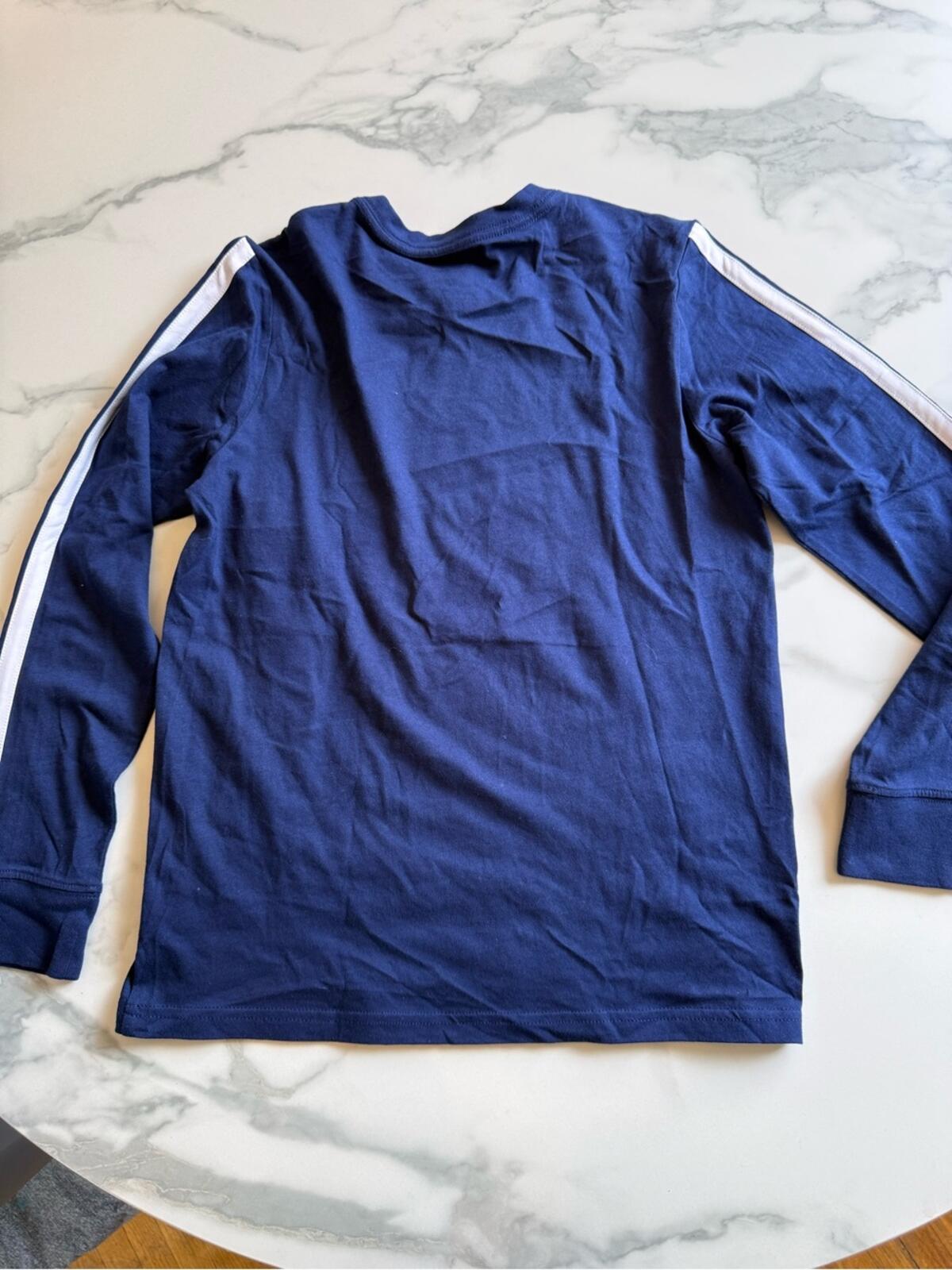 adidas Navy Long-Sleeve Tee with White Stripes