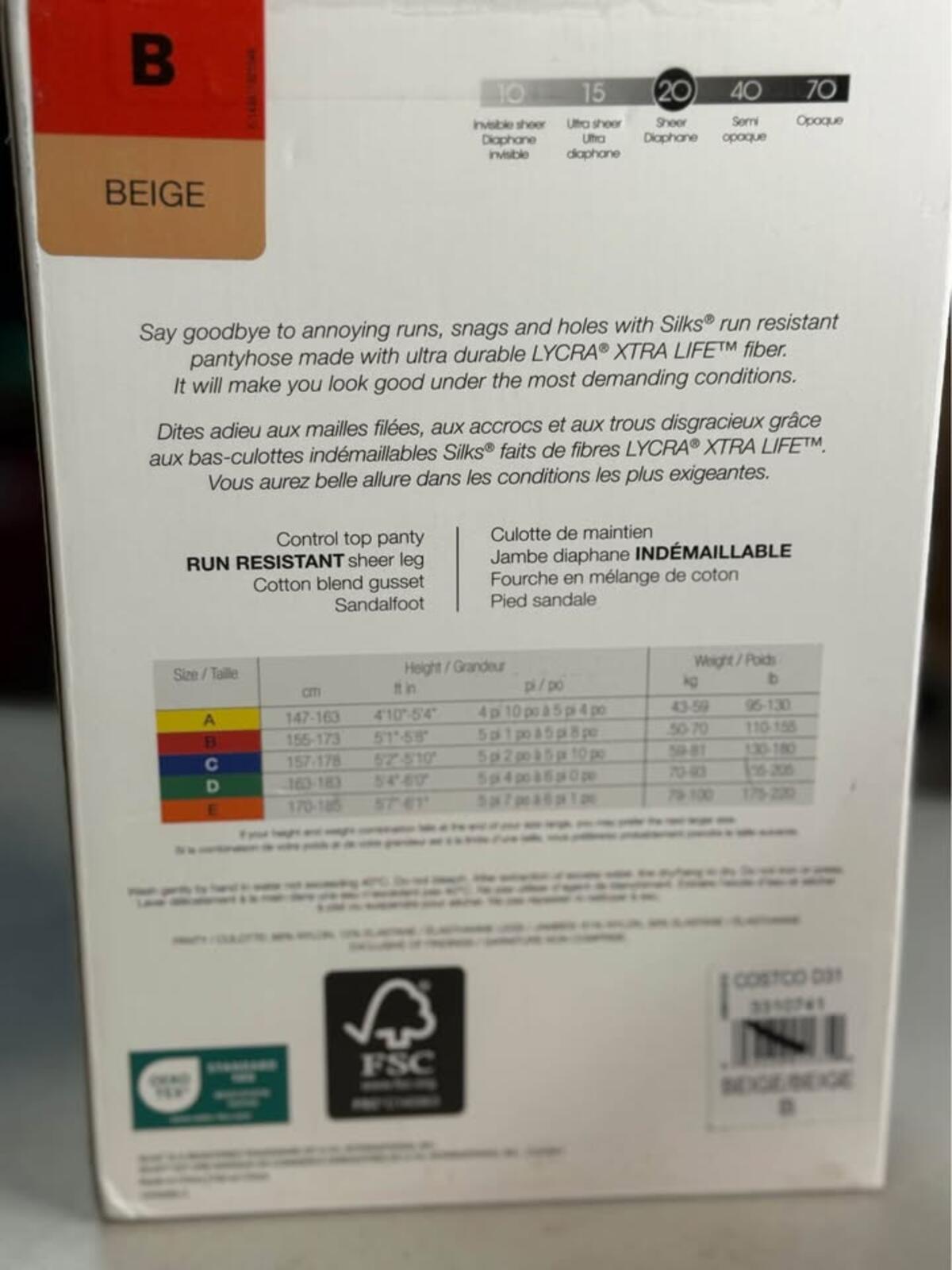 Silks Run Resistant Control Top Pantyhose 6 Pairs Beige Size B