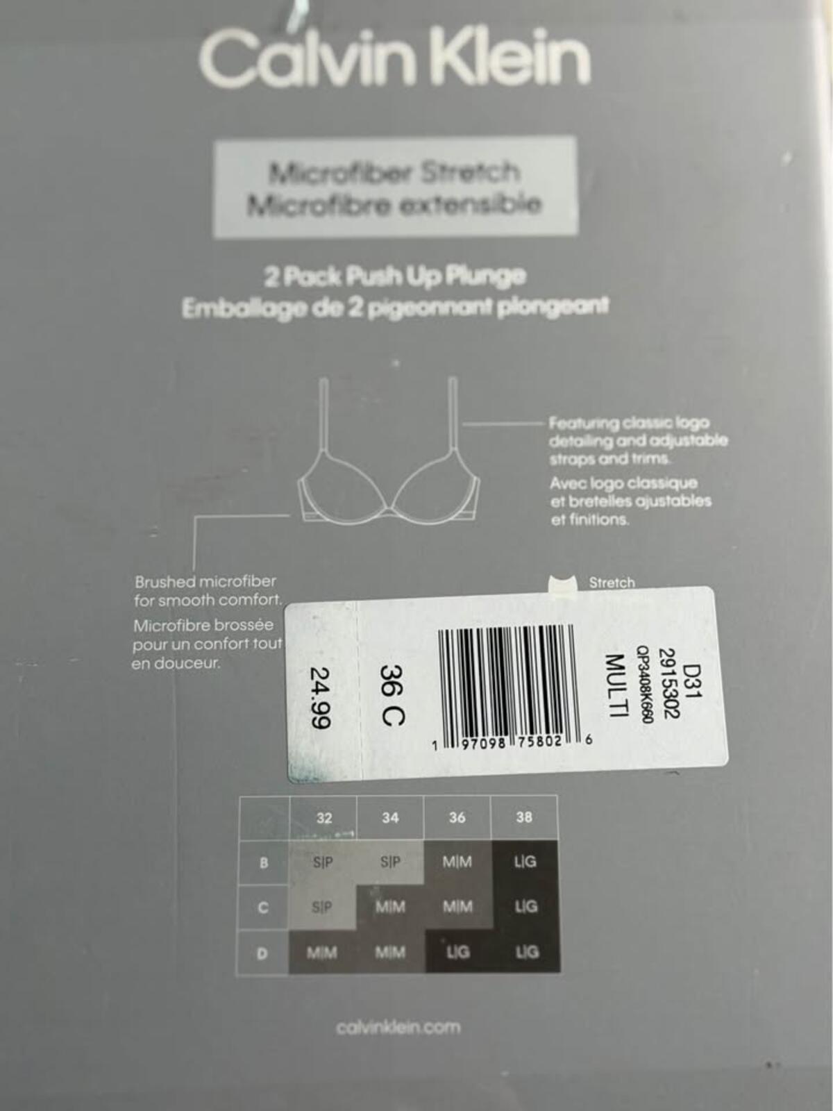 Calvin Klein 2 Pack Push Up Plunge Bras 36C