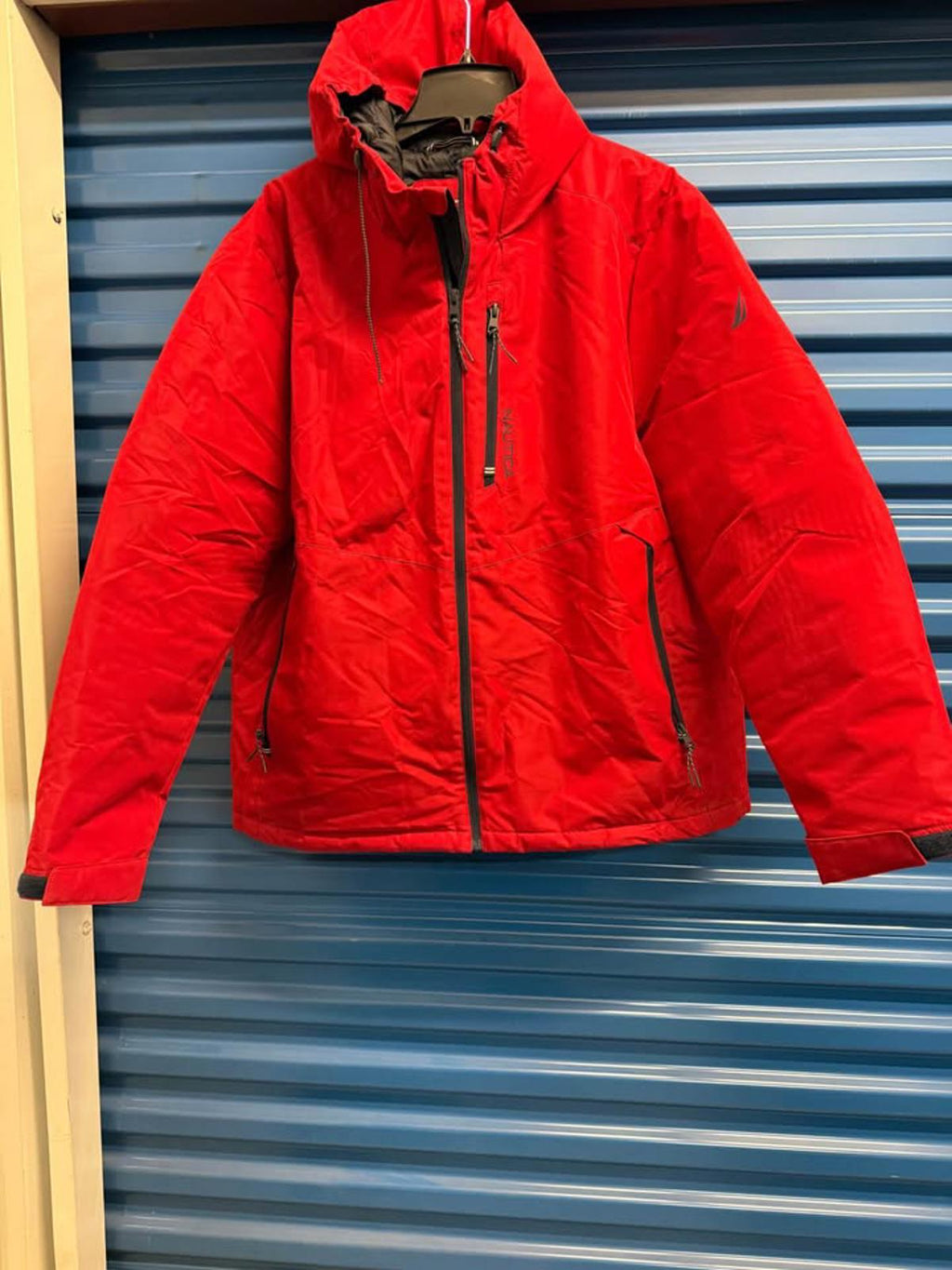 Nautica Red Hooded Jacket L/G Water Wind Resistant